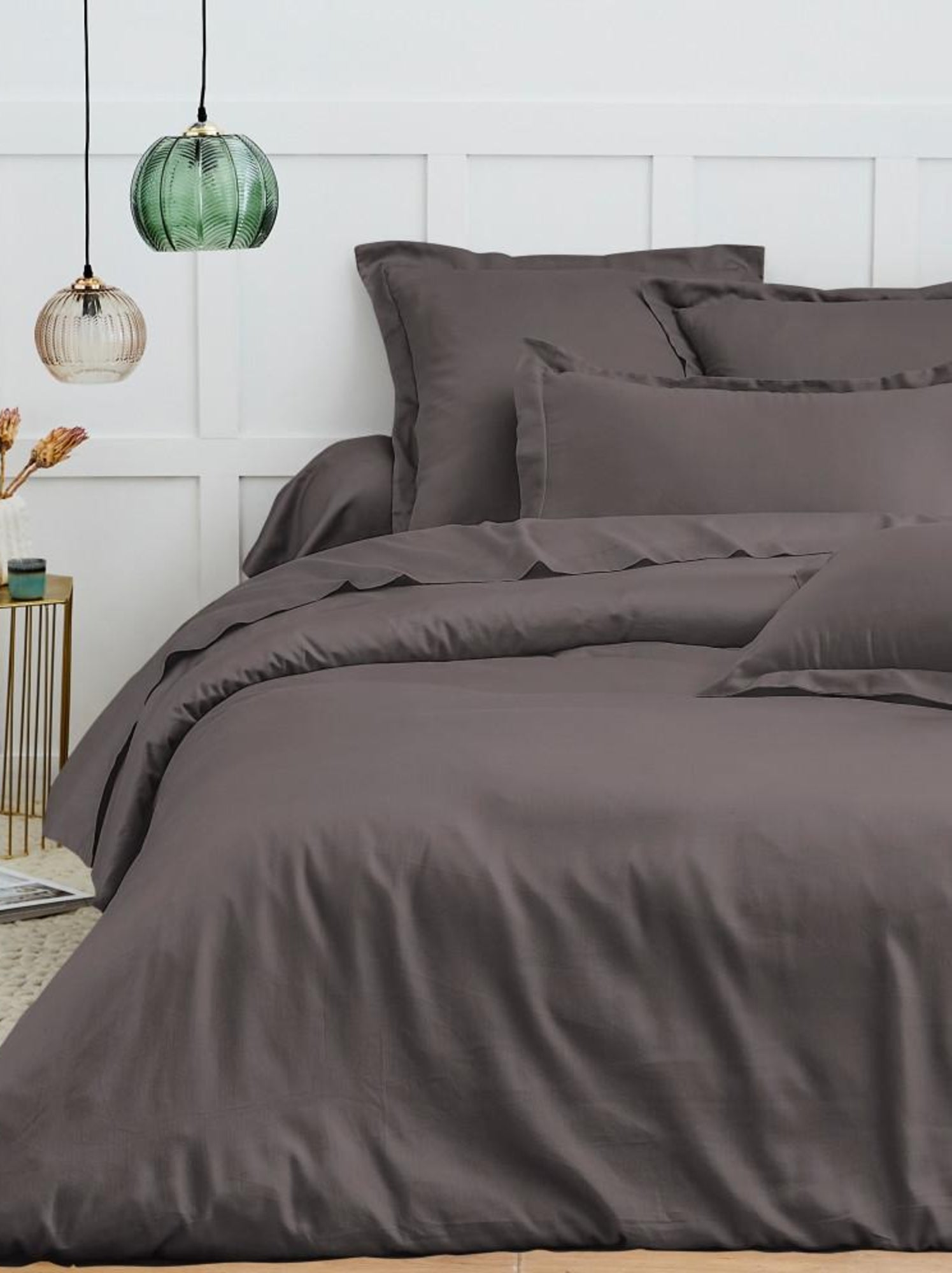 Taie d'oreiller - Coton Pur - 100 % Coton 57 Fils/cm² - Gris