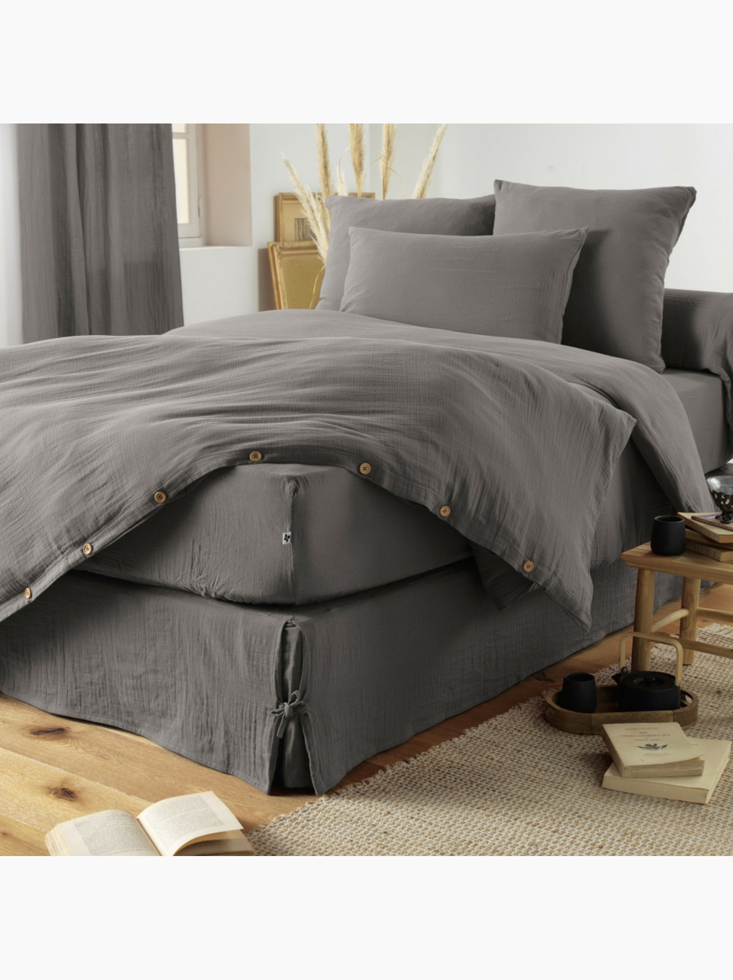 Taie d’oreiller – double gaze de coton – gaïa minuit - Gris Granit