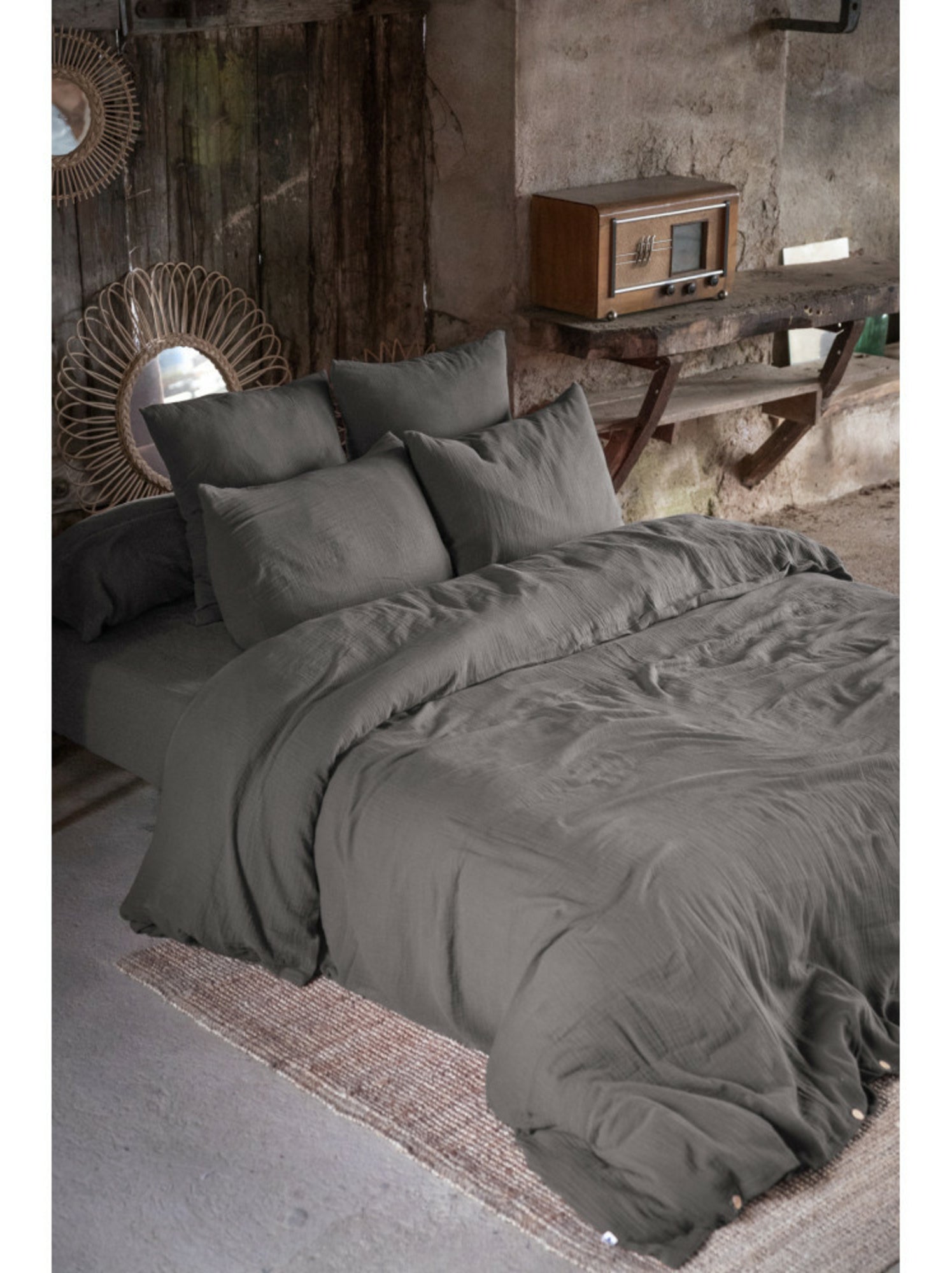 Taie d’oreiller – double gaze de coton – gaïa minuit - Gris Granit