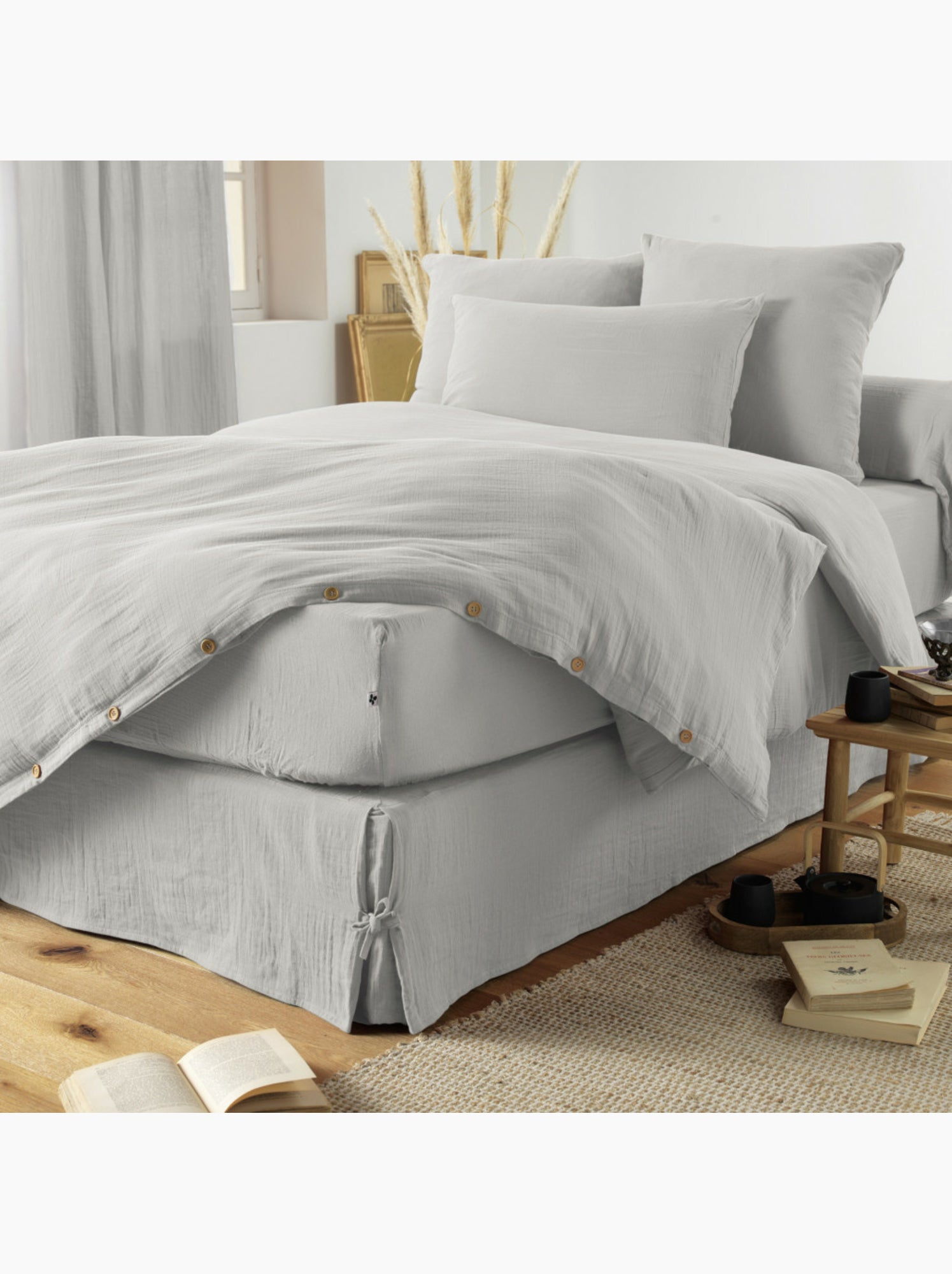 Taie d’oreiller – double gaze de coton – gaïa minuit - Gris nuage