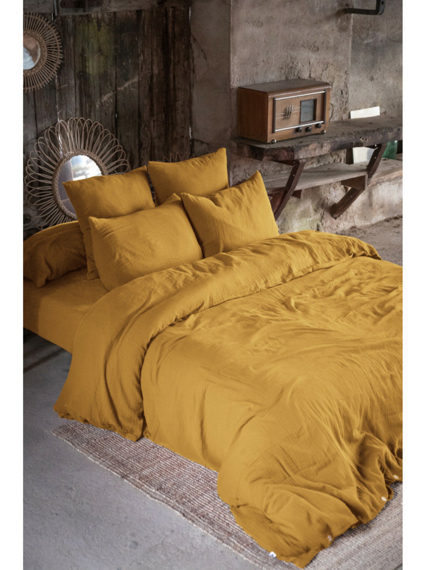 Drap-housse – double gaze de coton 125 g/m² – bonnet 30 cm - gaïa - Safran