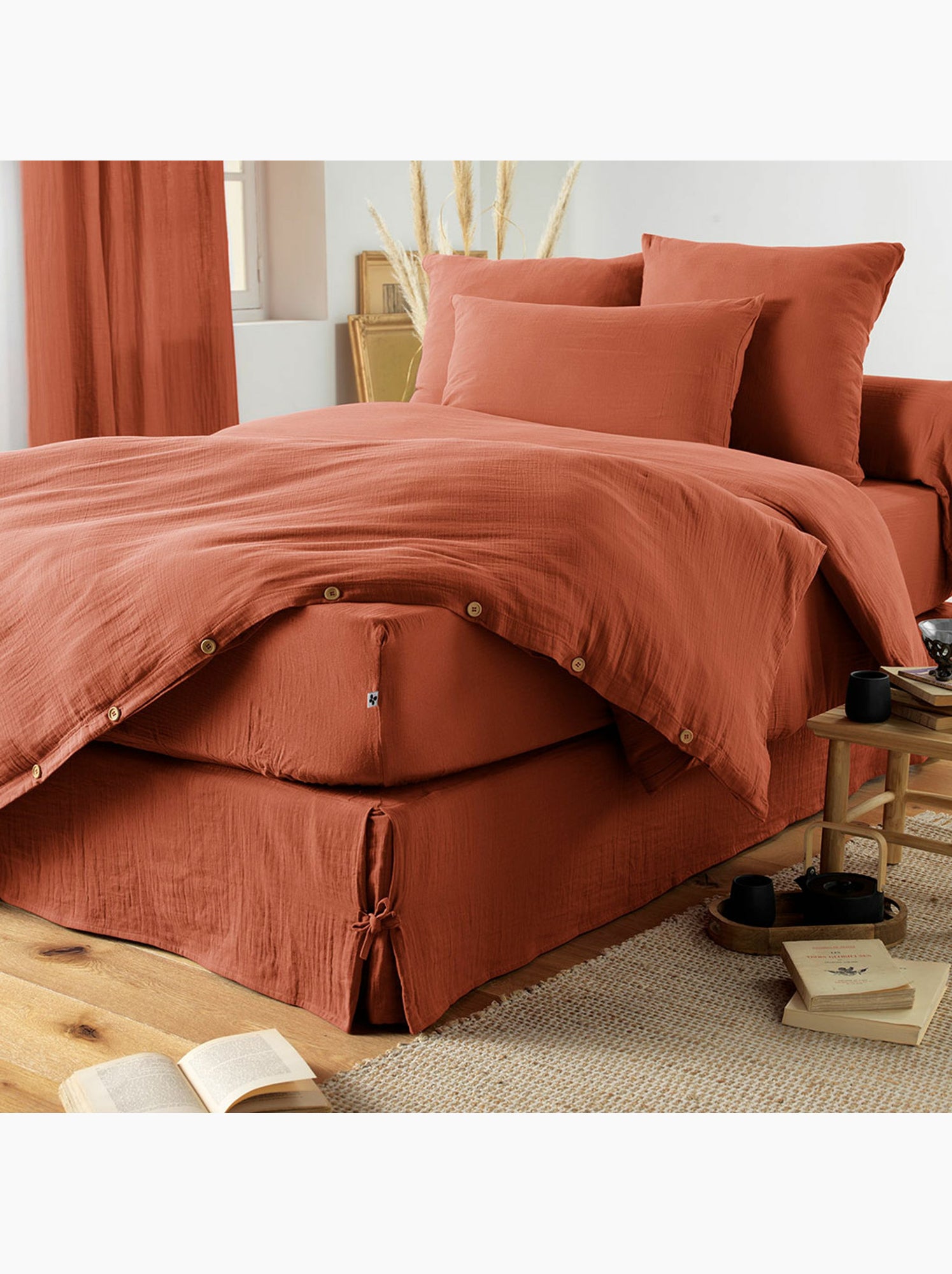 Taie d’oreiller – double gaze de coton – gaïa minuit - Terracotta