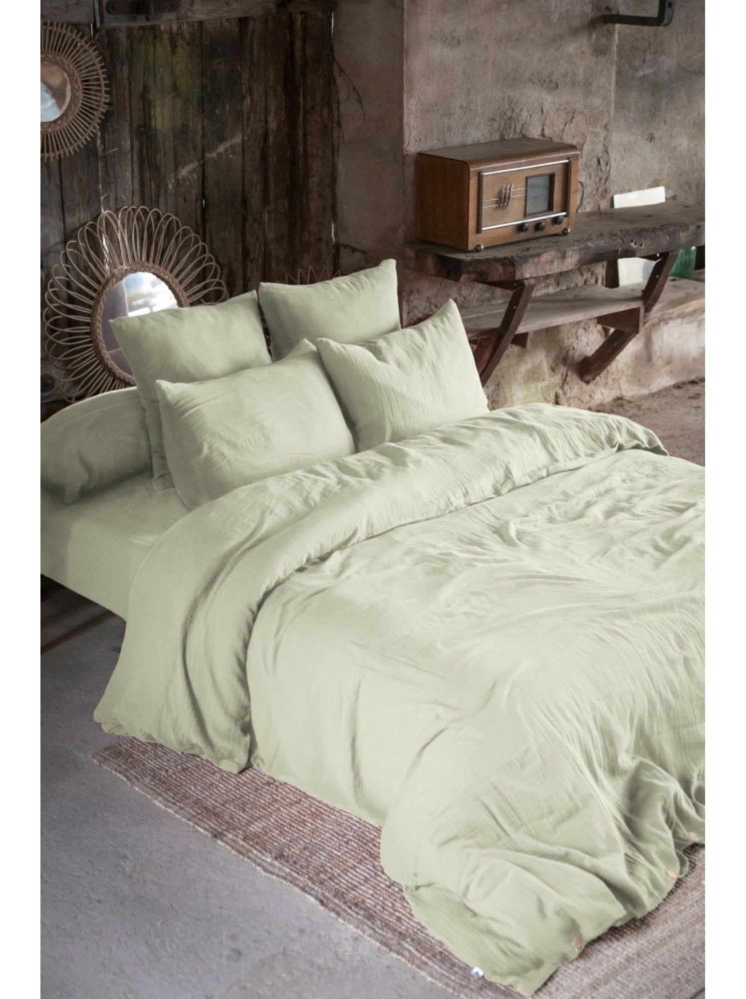 Drap-housse – double gaze de coton 125 g/m² – bonnet 30 cm - gaïa - Vert d'eau