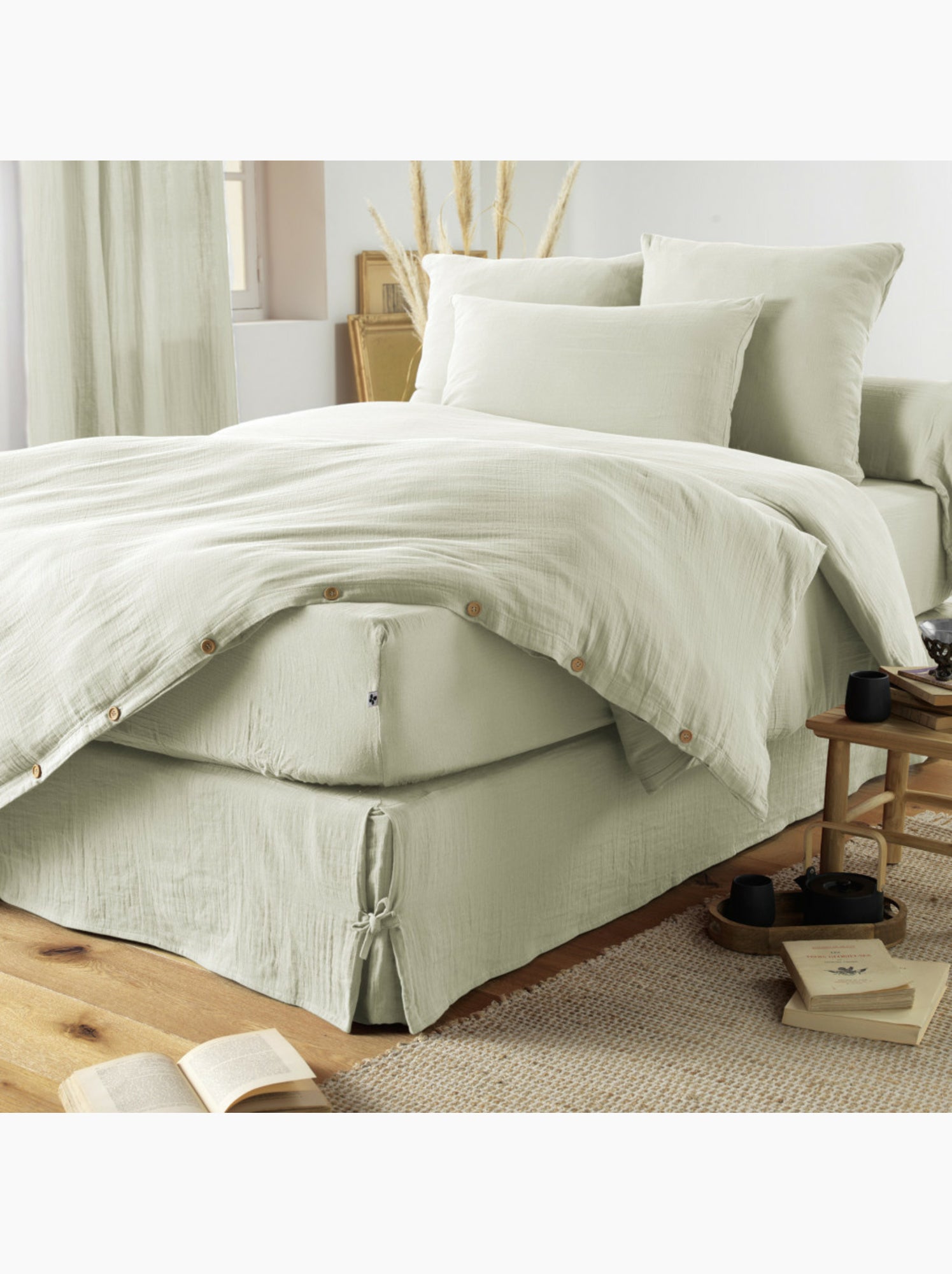 Taie d’oreiller – double gaze de coton – gaïa minuit - Vert d'eau