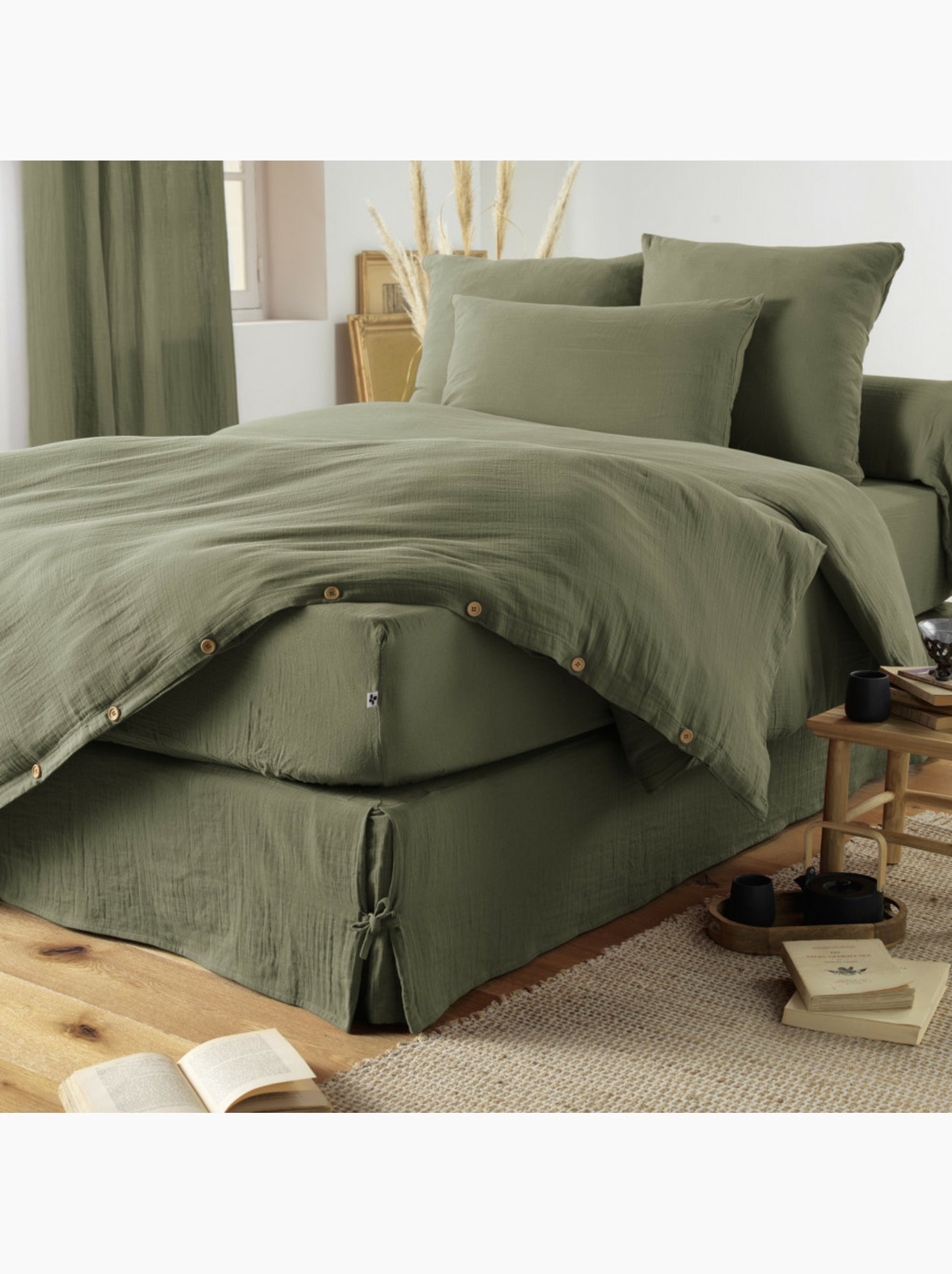 Taie d’oreiller – double gaze de coton – gaïa minuit - Vert romarin