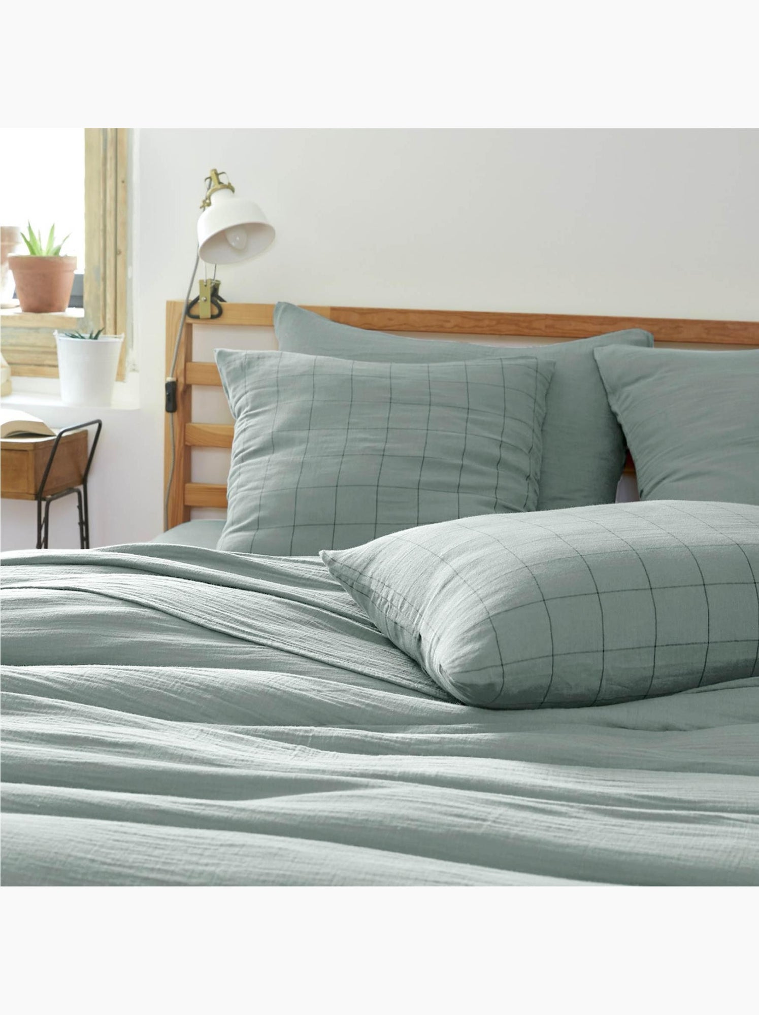 Taie d’oreiller – gaze de coton tissée – gaïa match - Vert eucalyptus