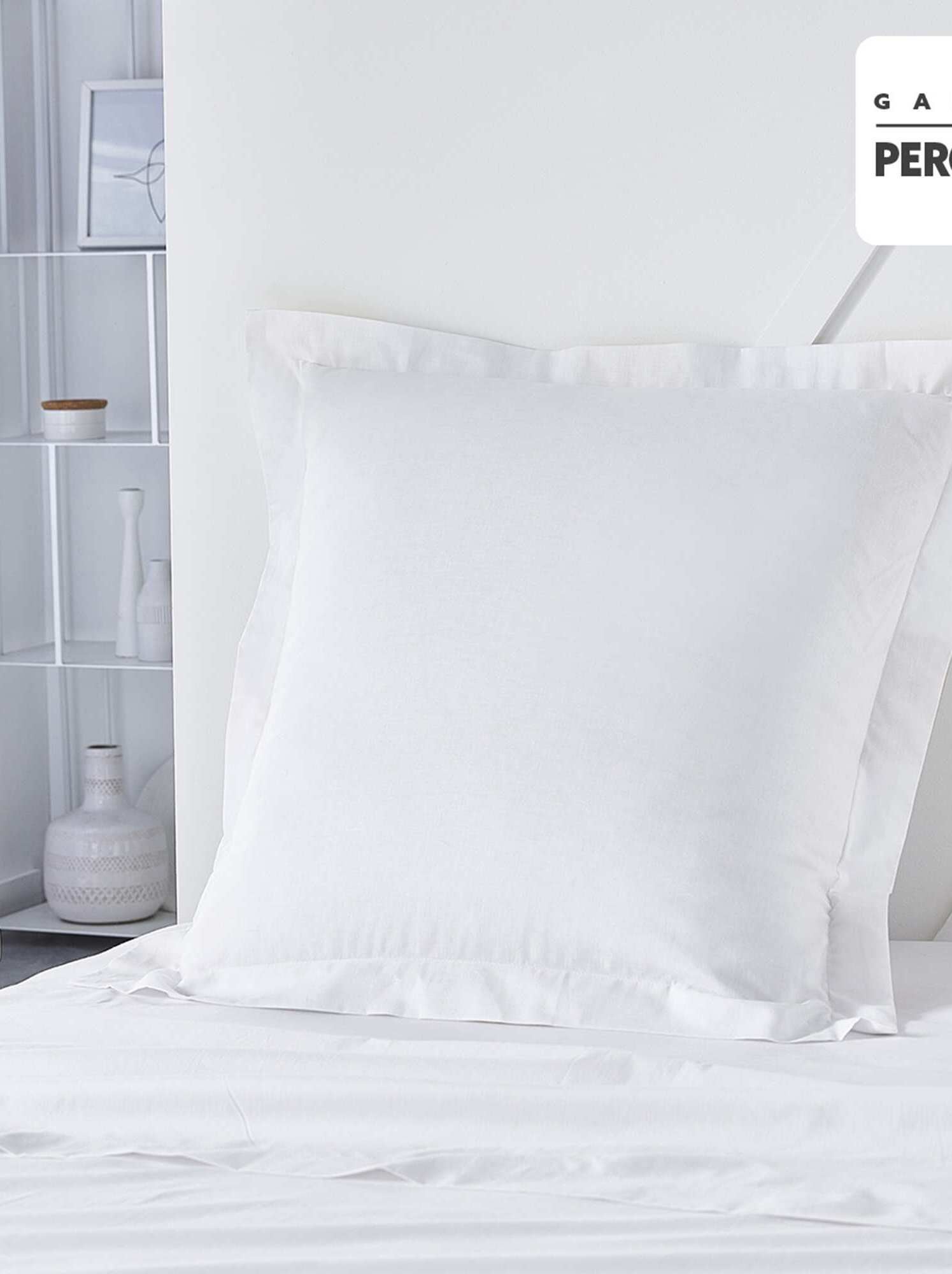 Taie d'oreiller uni en percale de coton - Blanc