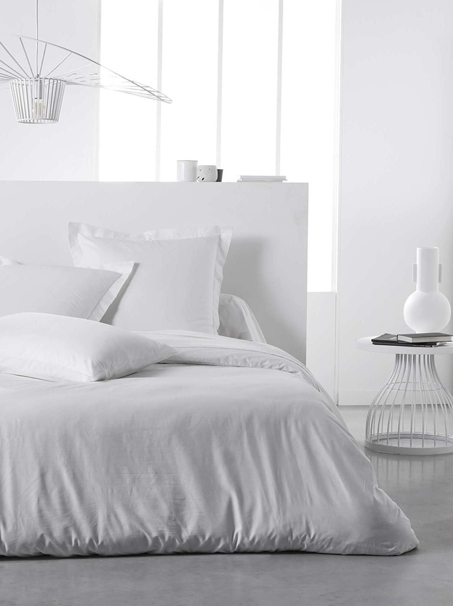 Taie d'oreiller uni en percale de coton - Blanc