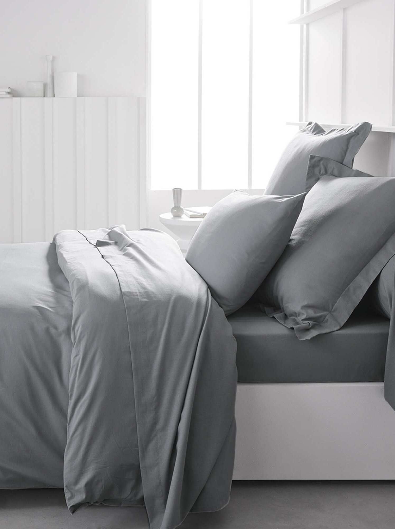 Taie d'oreiller uni en percale de coton - Gris