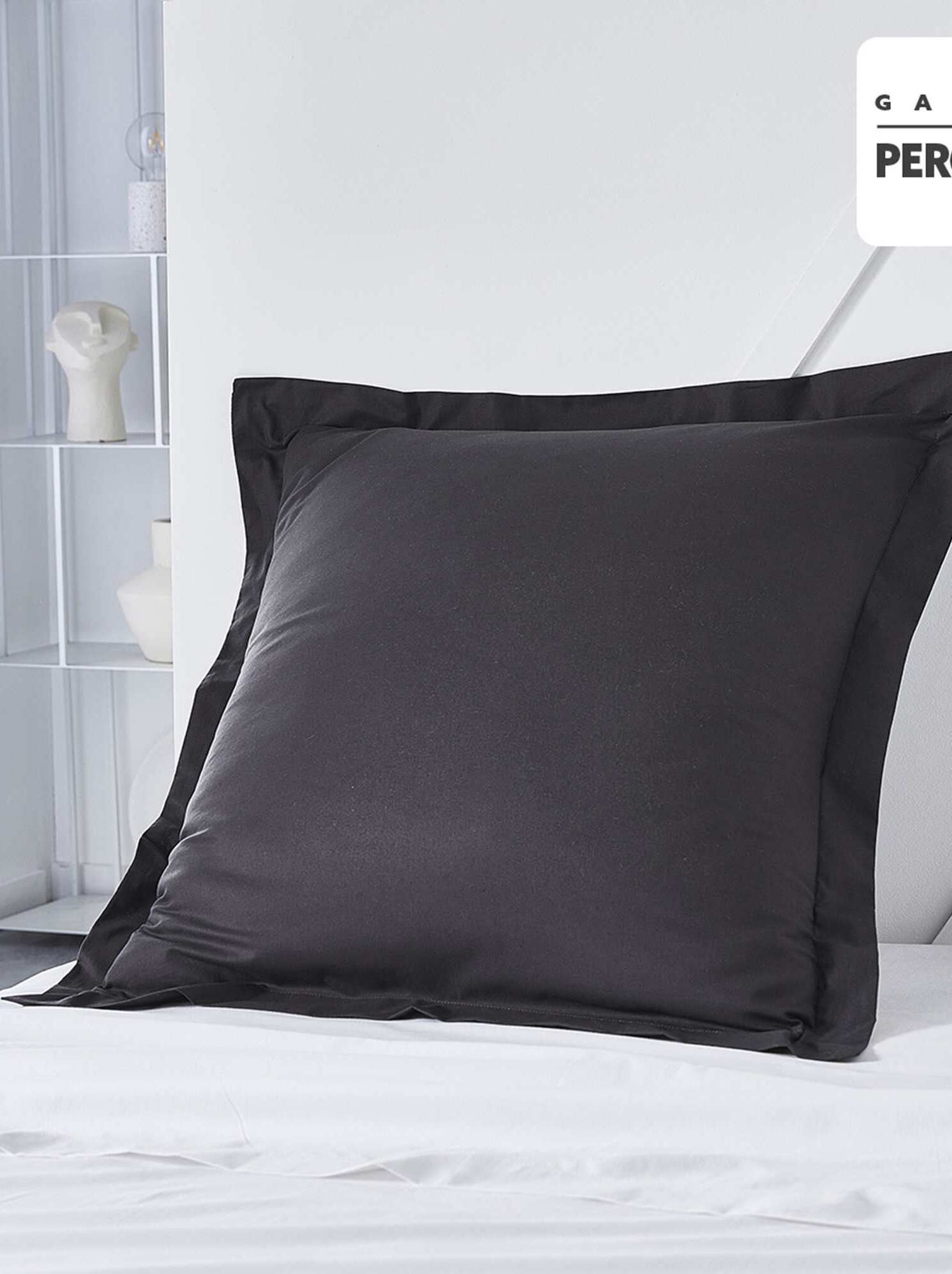 Taie d'oreiller uni en percale de coton - Noir