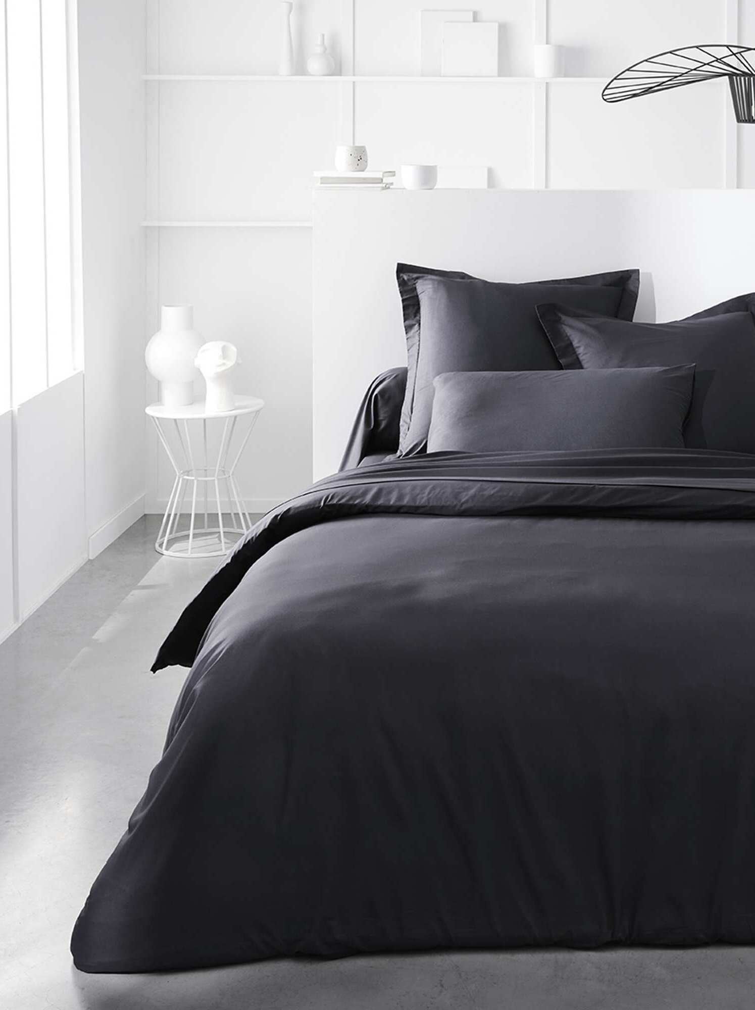Taie d'oreiller uni en percale de coton - Noir