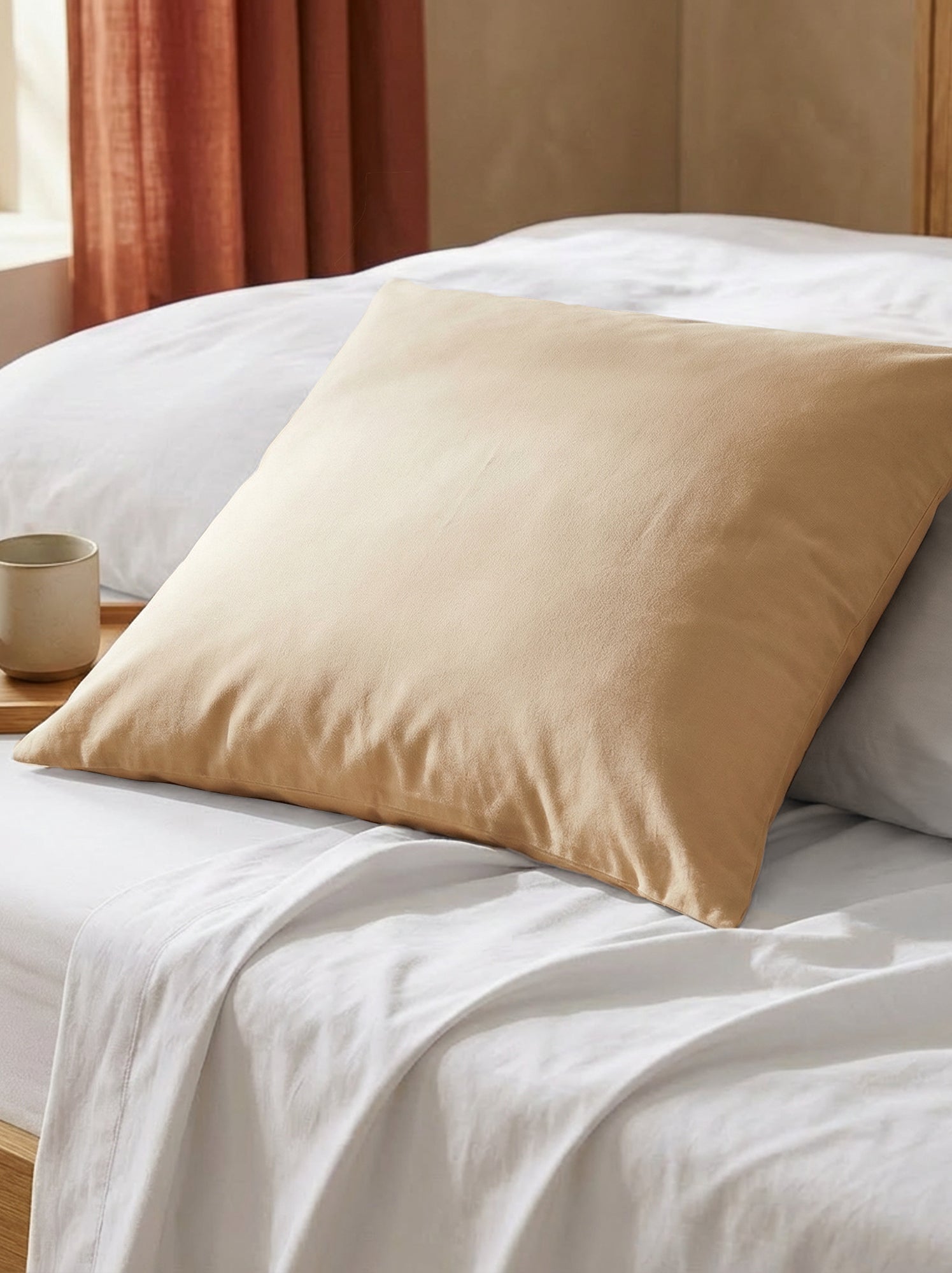 Taie d'oreiller unie 63 x 63 cm en coton - Beige