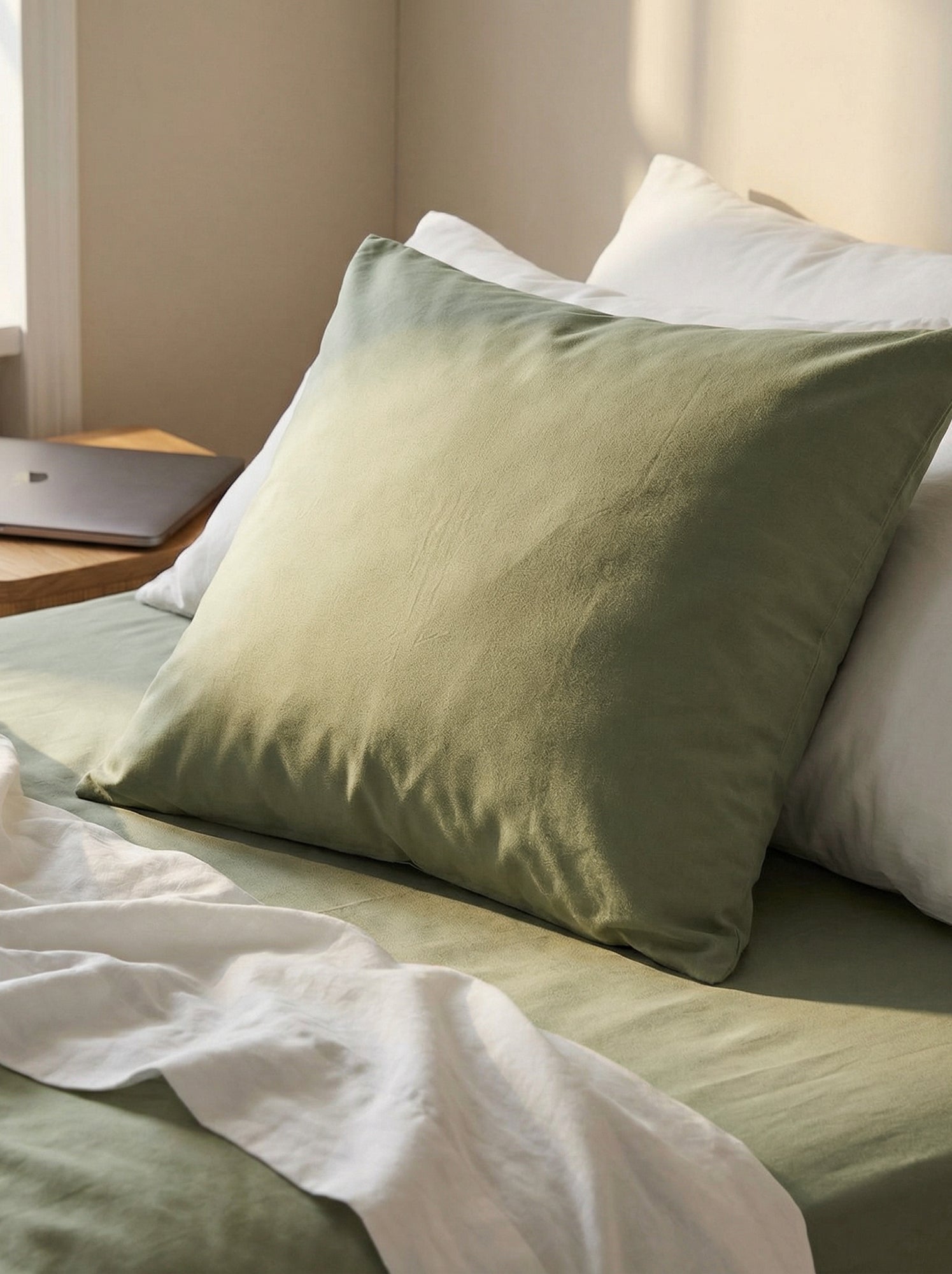 Taie d'oreiller unie 63 x 63 cm en coton - Vert
