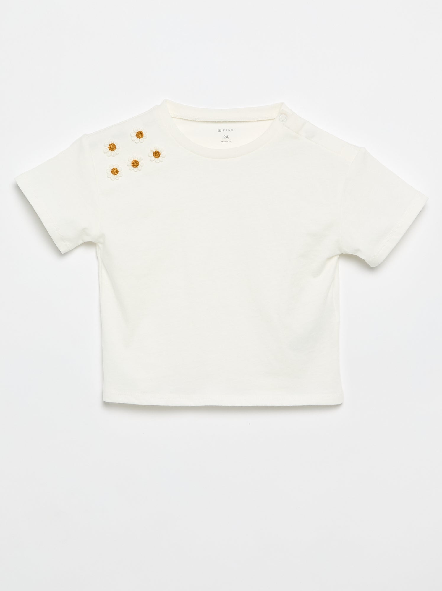 Tee-shirt à manches courtes avec fleurs sur l'épaule - Blanc