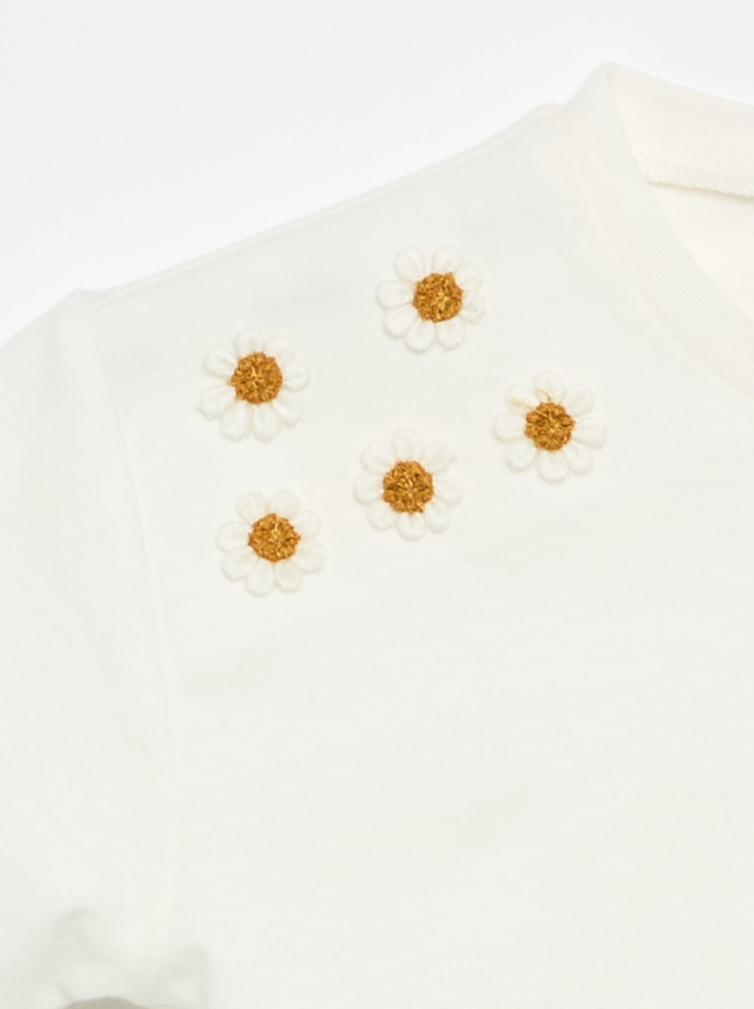 Tee-shirt à manches courtes avec fleurs sur l'épaule - Blanc