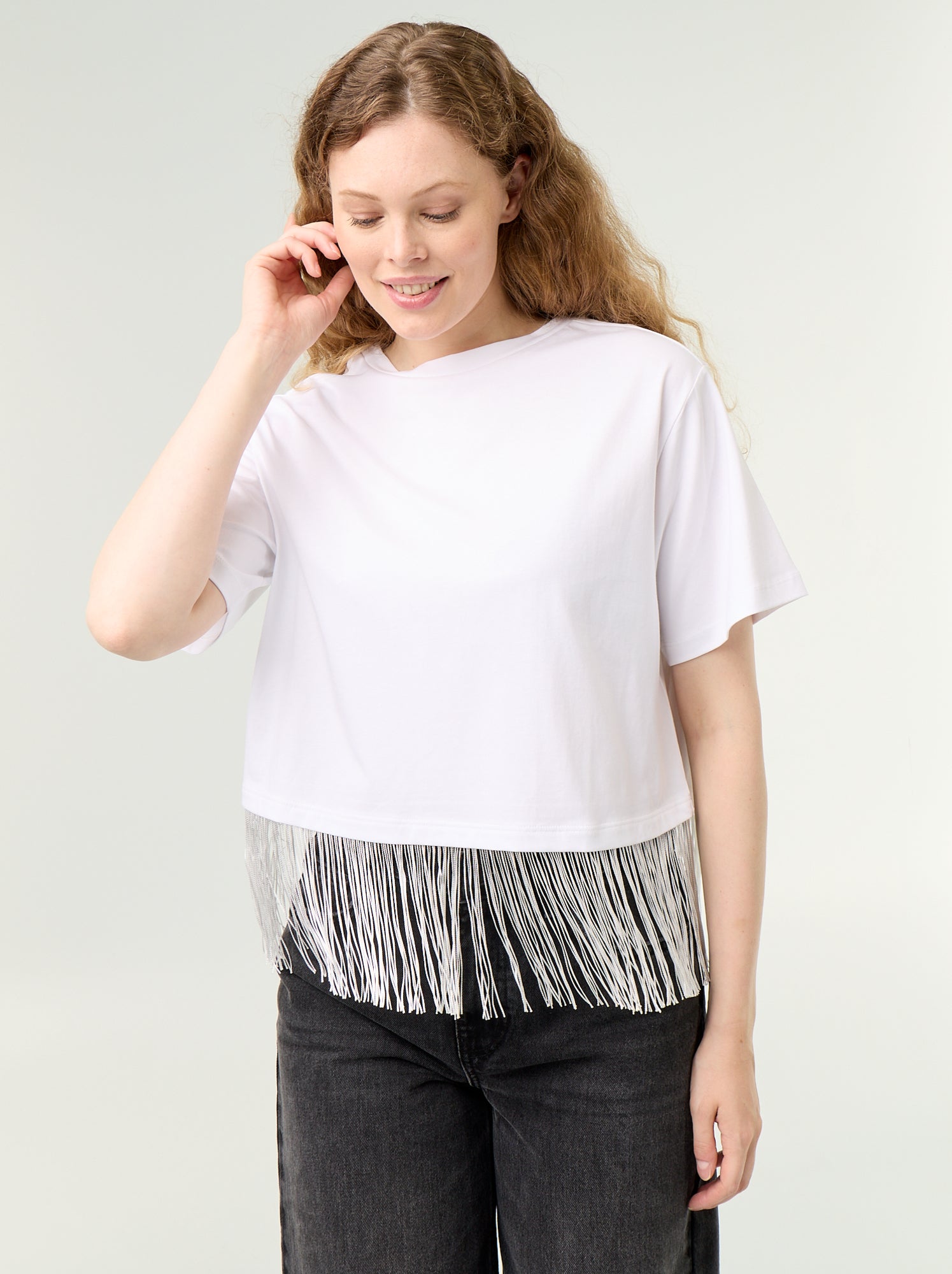 Tee-shirt basique à franges - Blanc