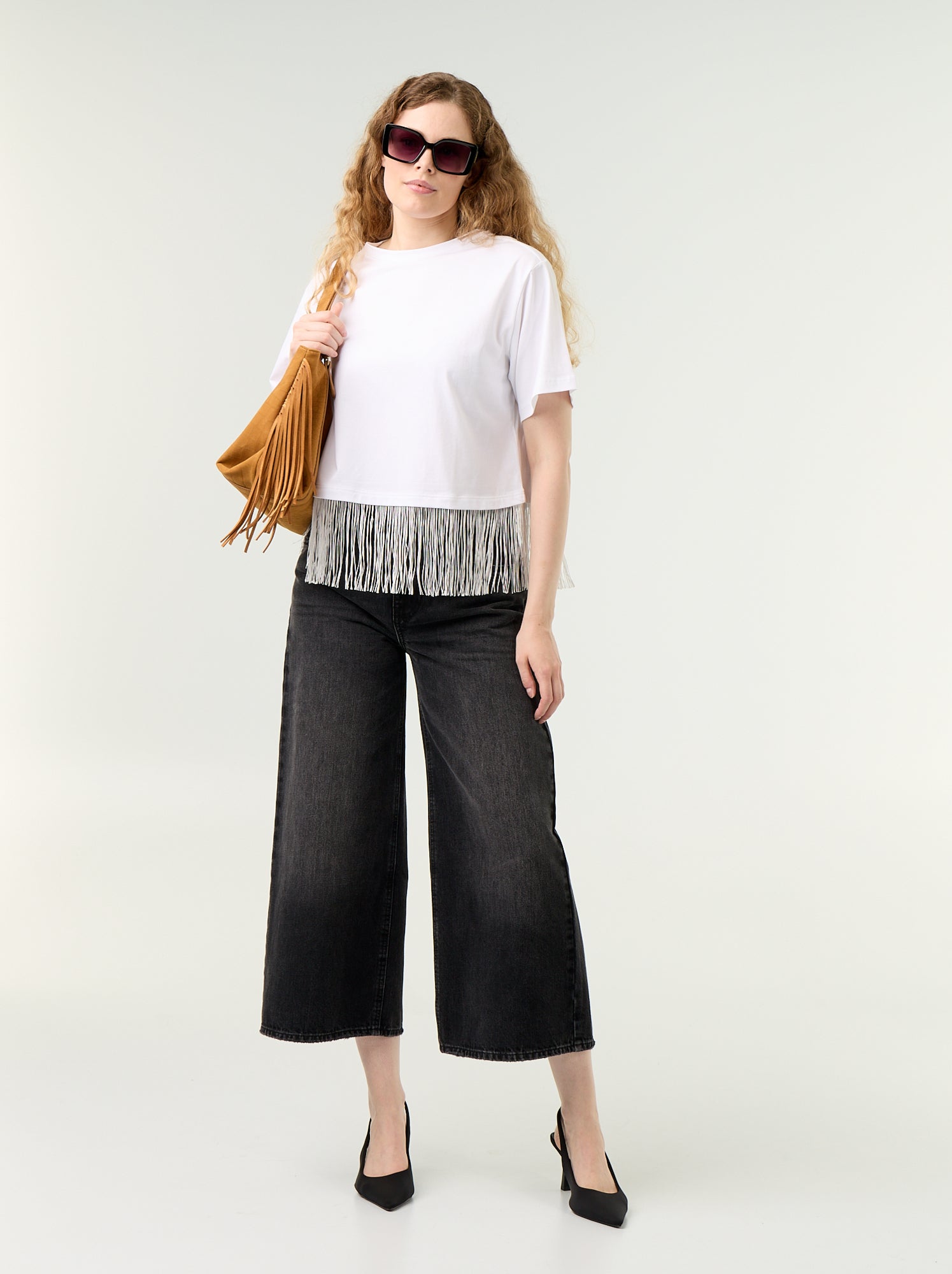Tee-shirt basique à franges - Blanc