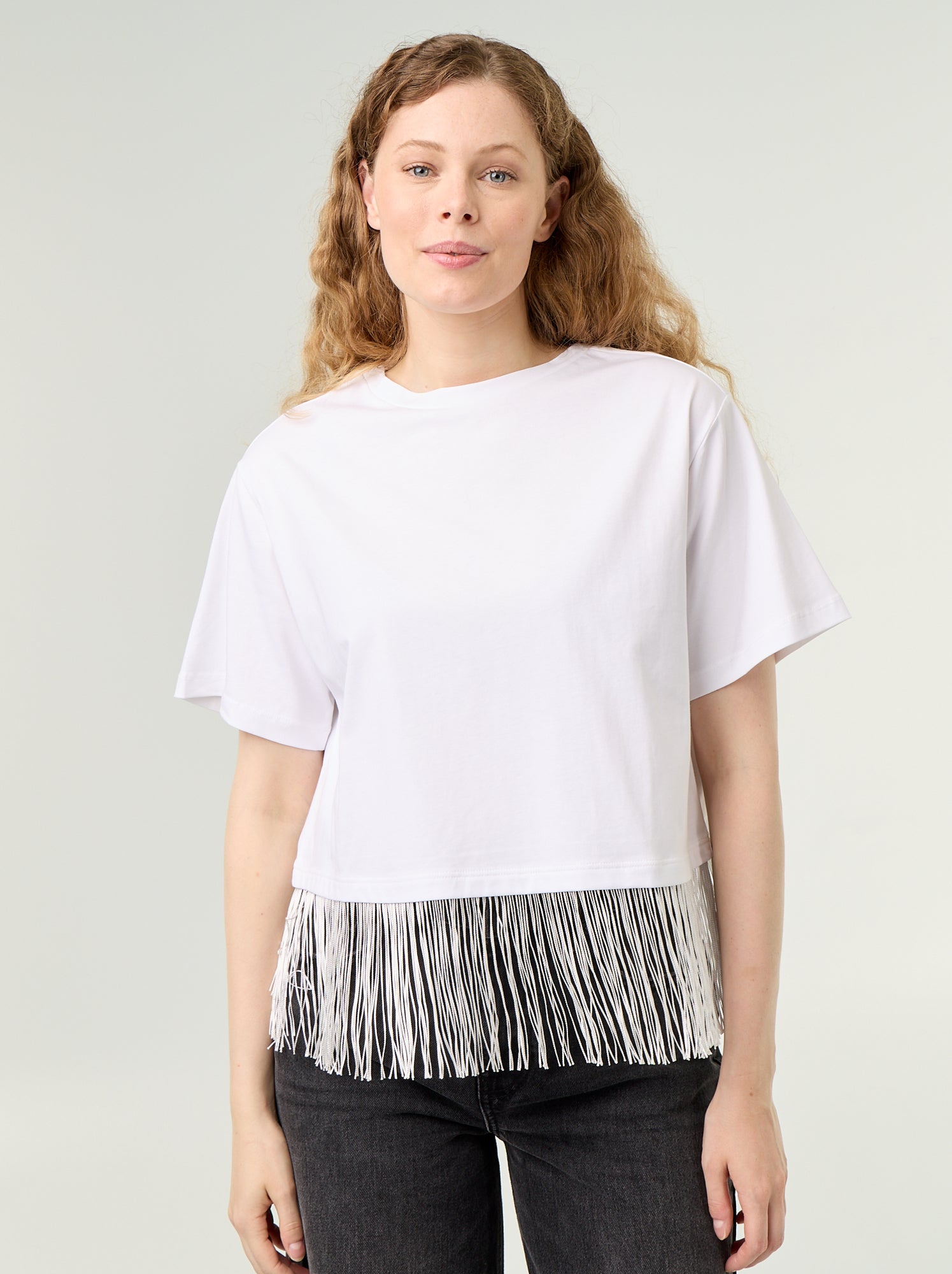 Tee-shirt basique à franges - Blanc