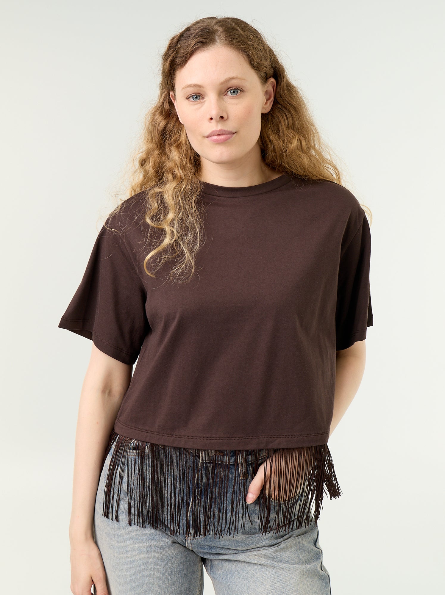 Tee-shirt basique à franges - Marron