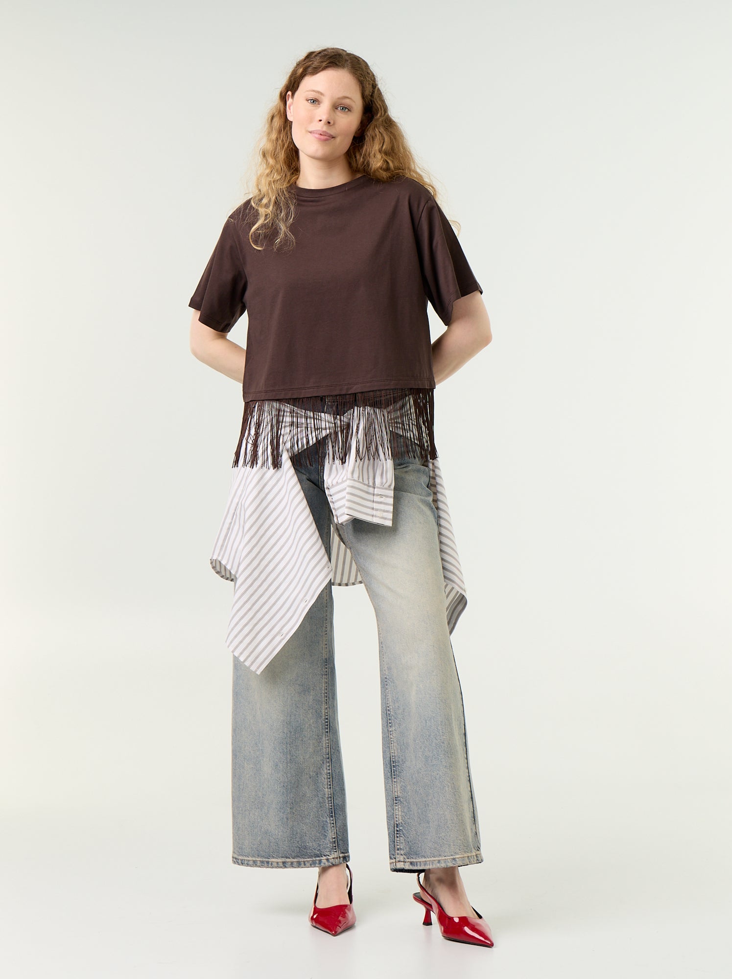 Tee-shirt basique à franges - Marron