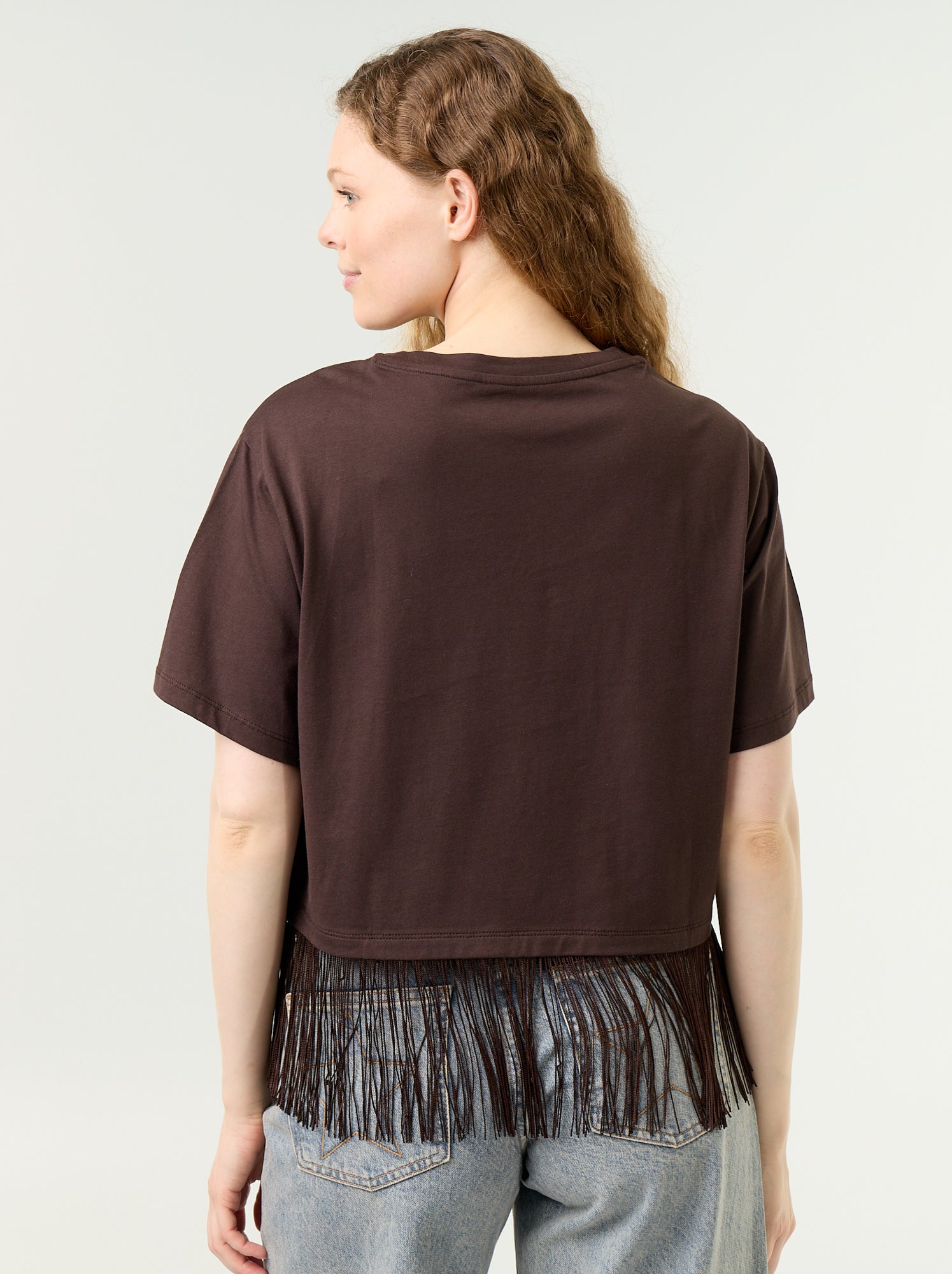 Tee-shirt basique à franges - Marron