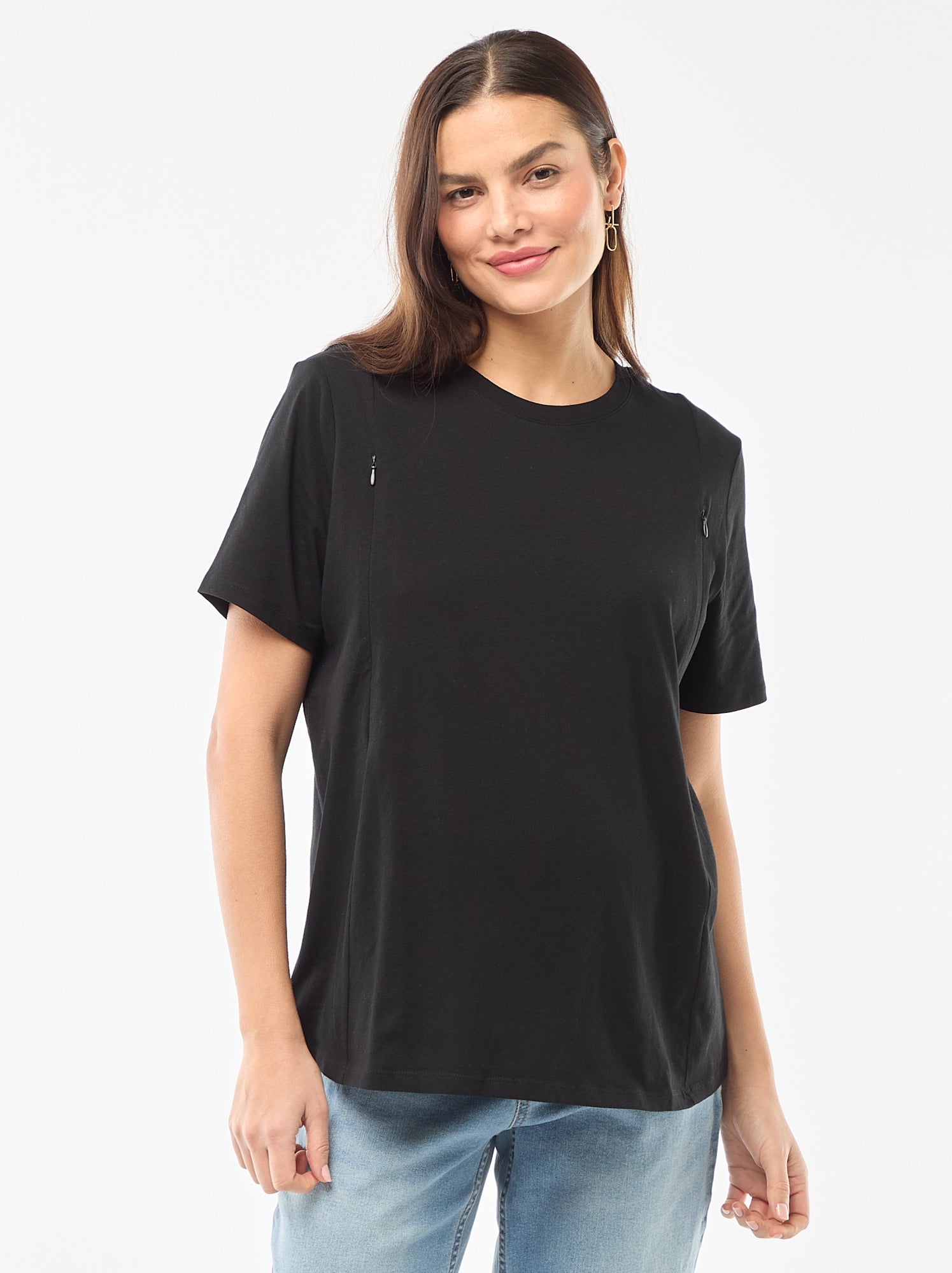 Tee-shirt basique d'allaitement manches courtes - Noir