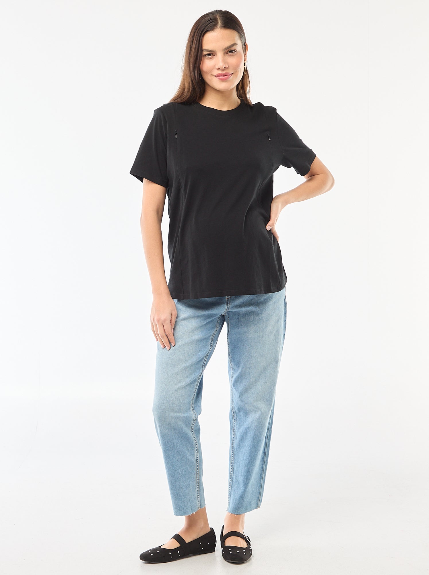 Tee-shirt basique d'allaitement manches courtes - Noir