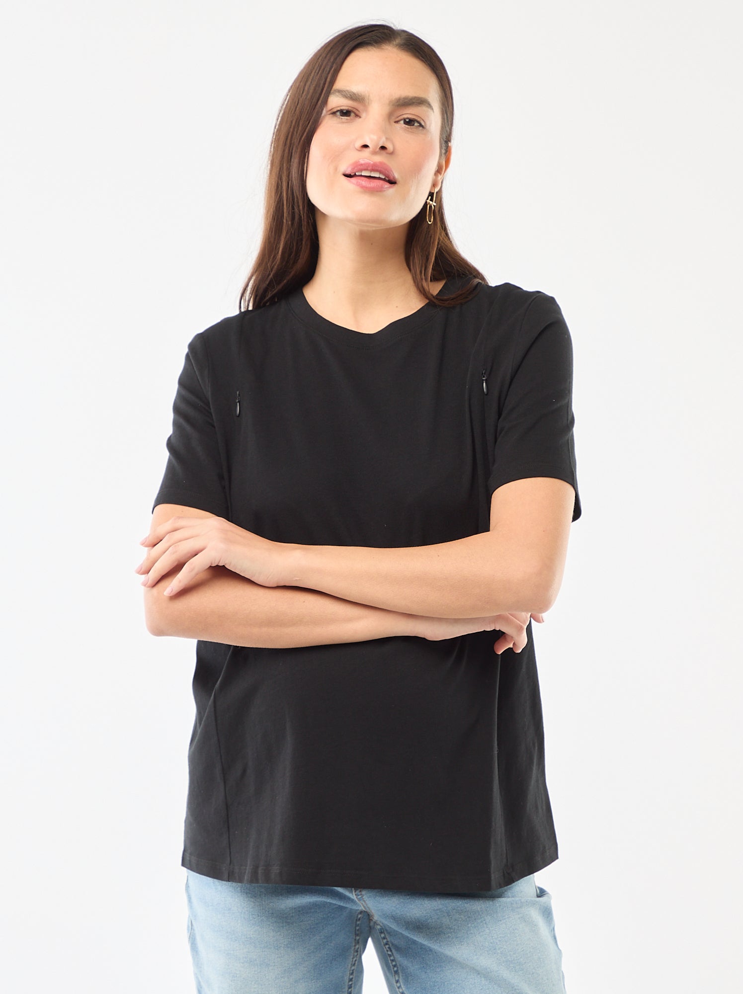 Tee-shirt basique d'allaitement manches courtes - Noir