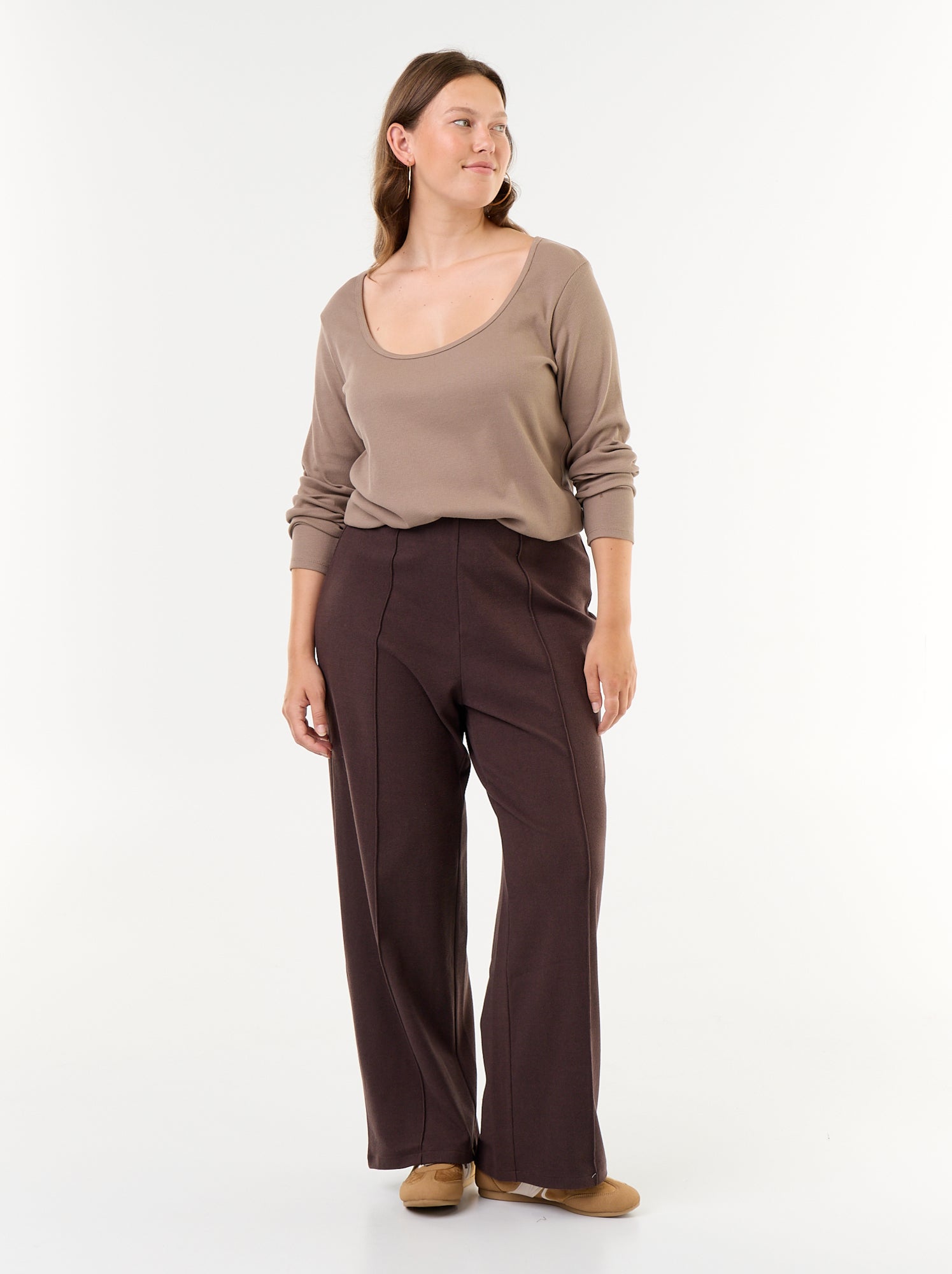 Tee-shirt basique en rib - Marron (GAA03_6)
