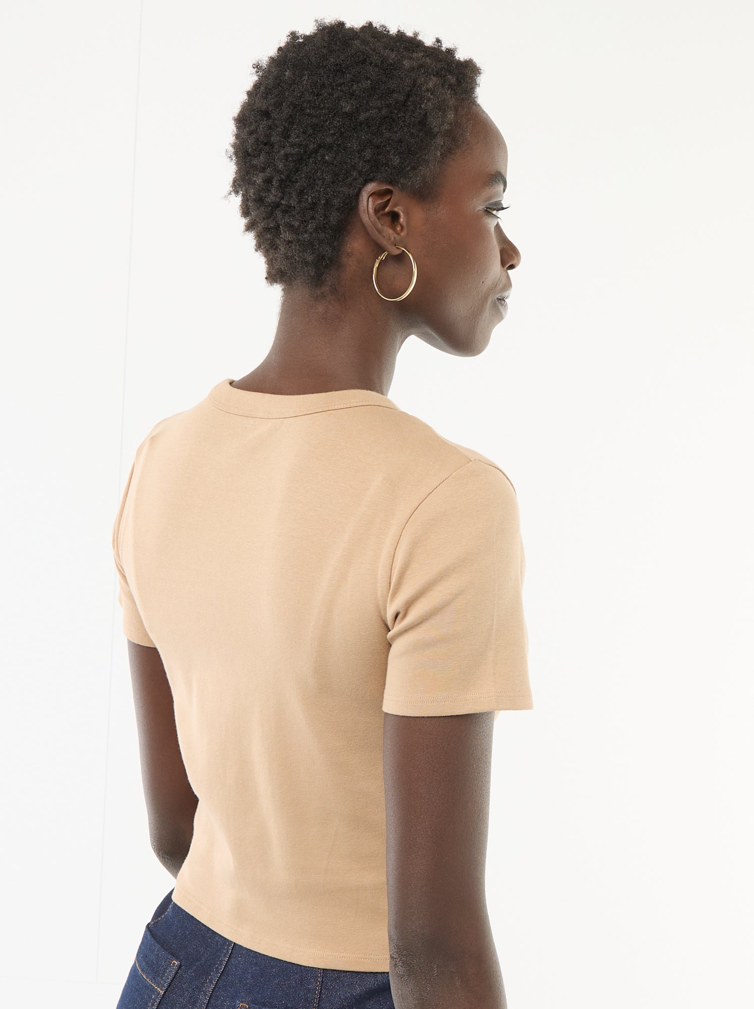 Tee-shirt crop top basique - Beige
