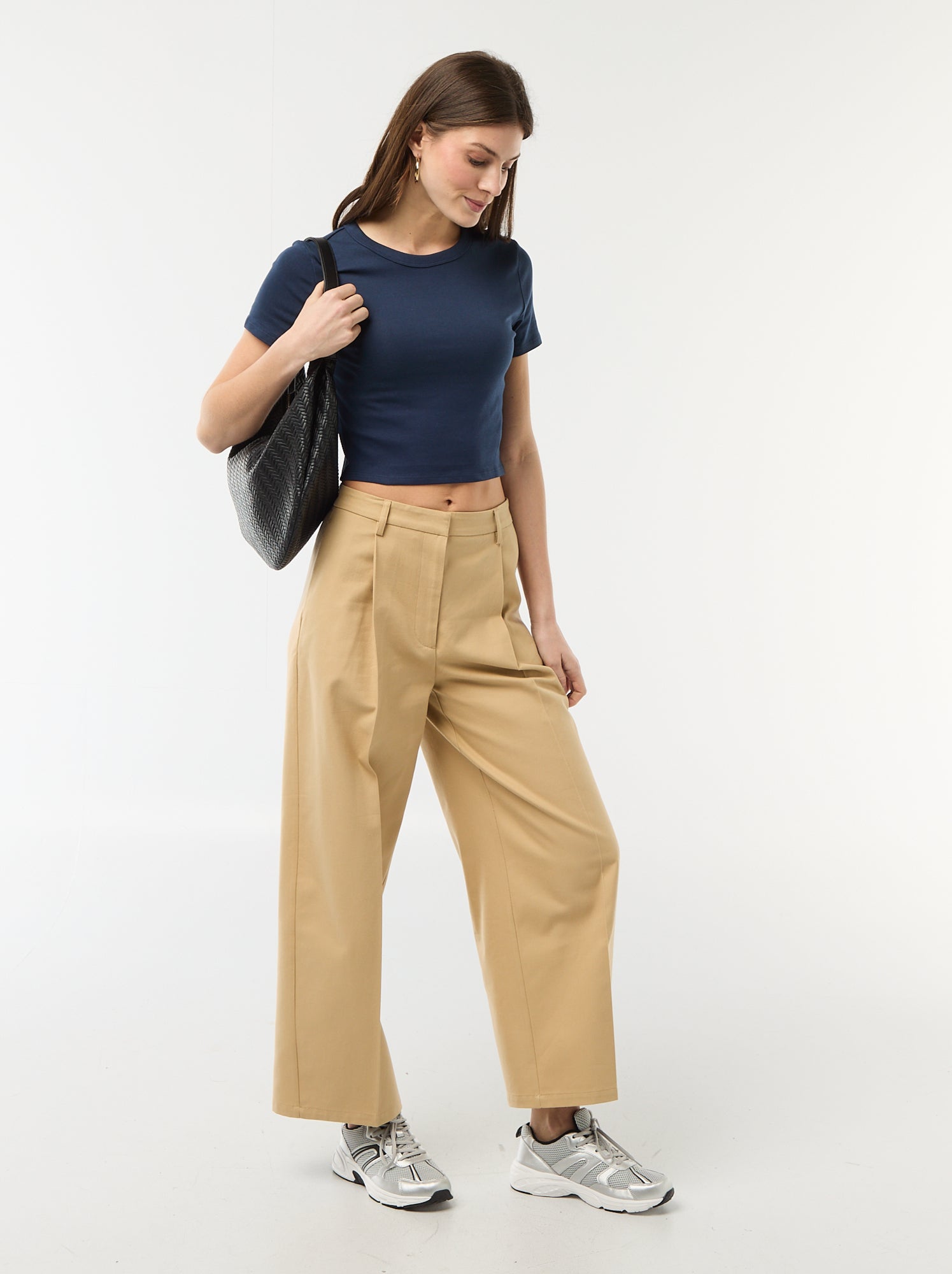 Tee-shirt crop top basique - Bleu (ESQ38_10)