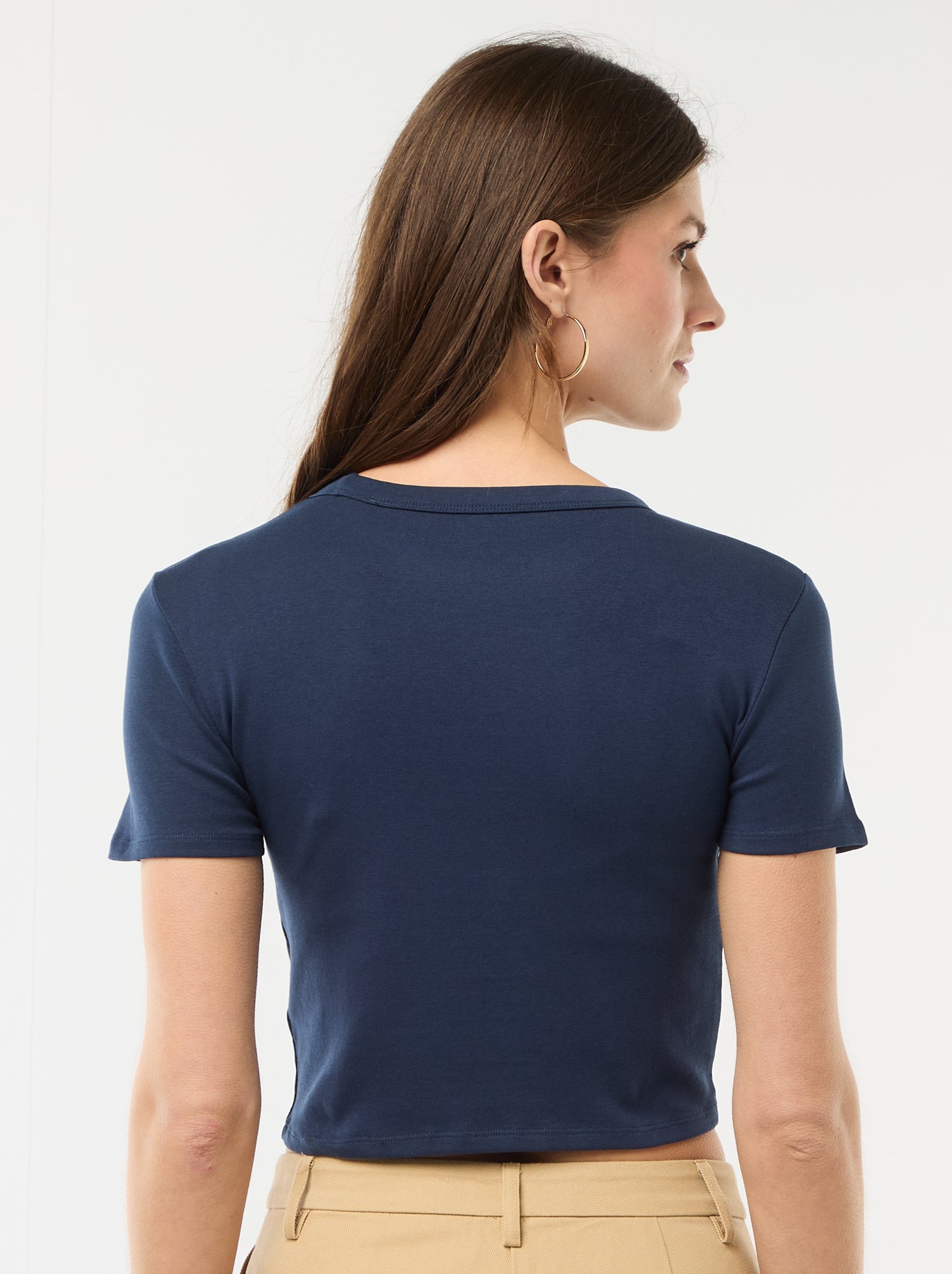 Tee-shirt crop top basique - Bleu (ESQ38_10)
