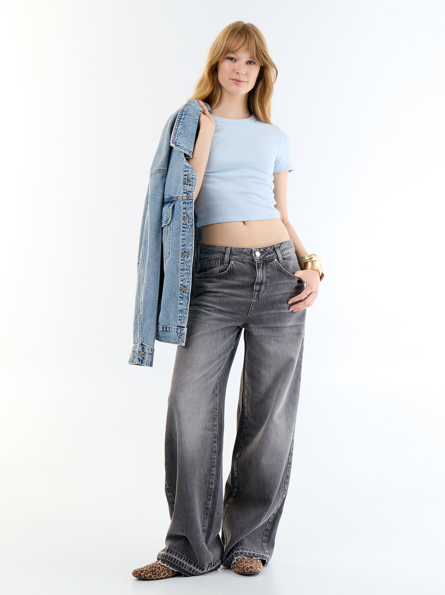 Tee-shirt crop top basique - Bleu (ESQ38_16)