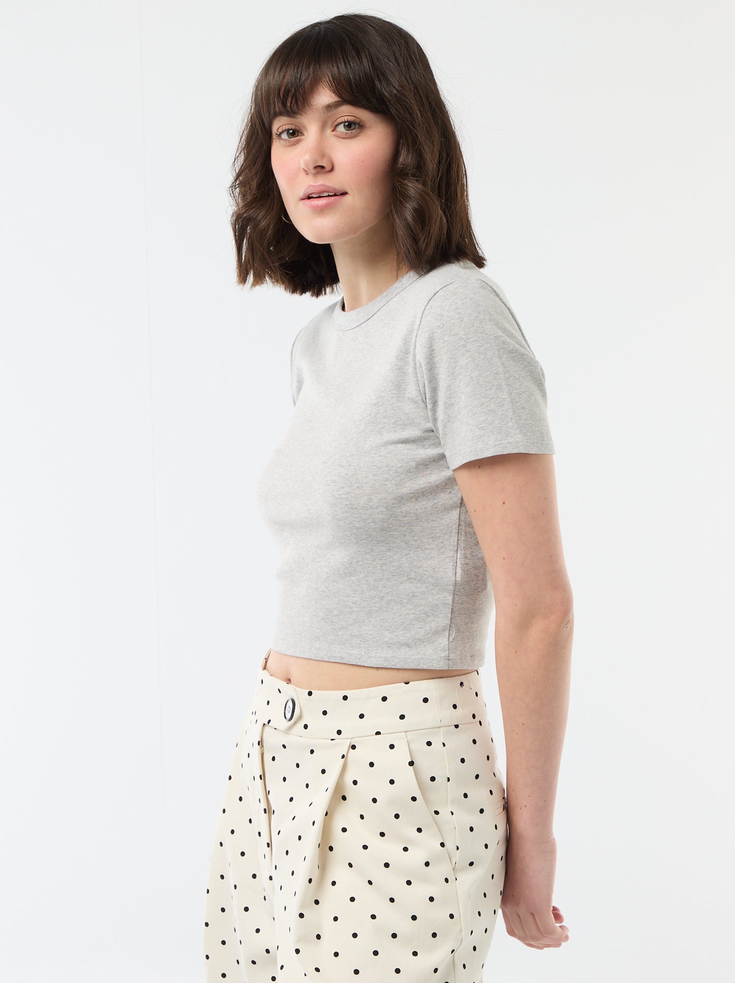 Tee-shirt crop top basique - Gris
