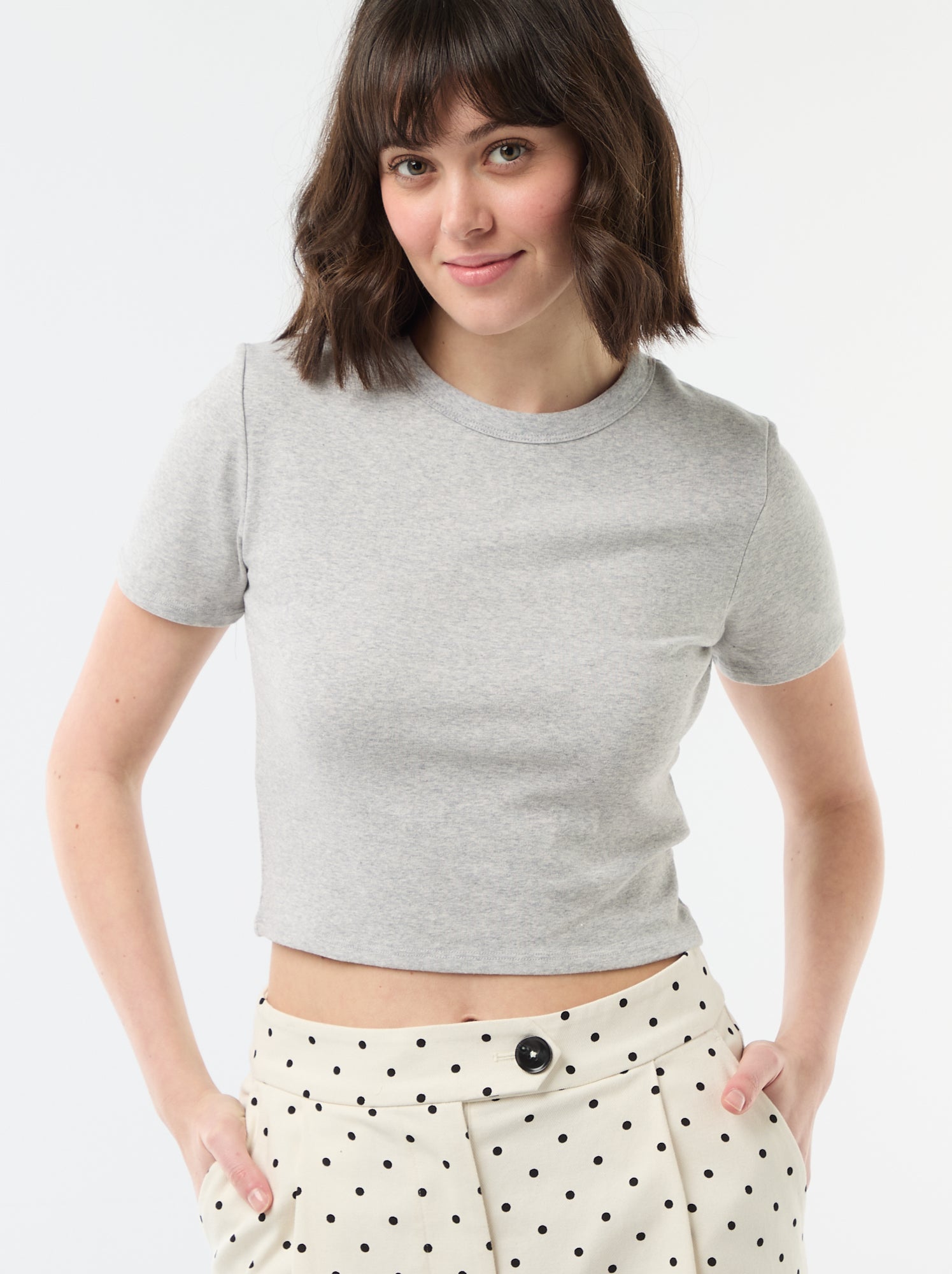 Tee-shirt crop top basique - Gris