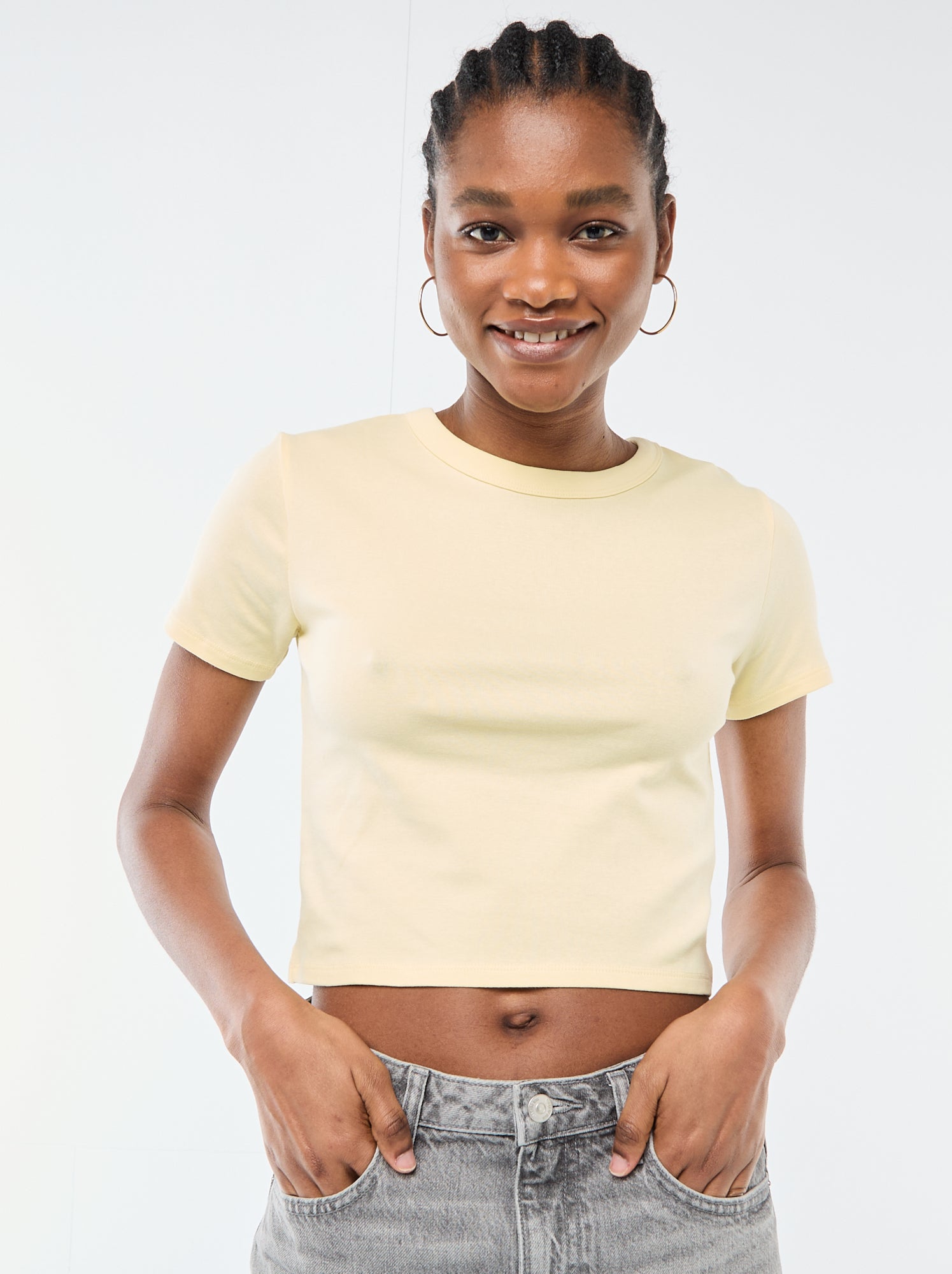 Tee-shirt crop top basique - Jaune (ESQ38_9)