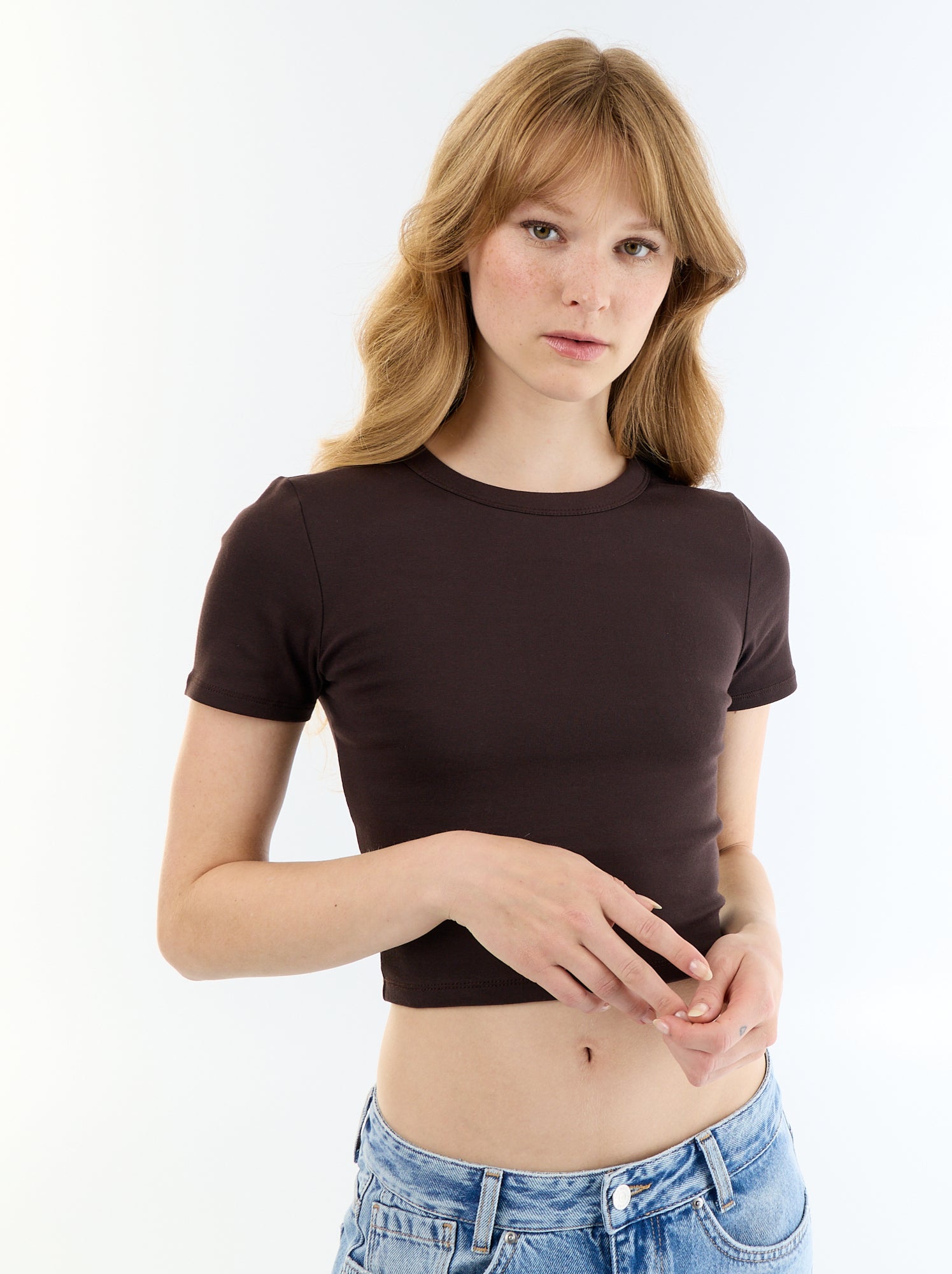 Tee-shirt crop top basique - Marron