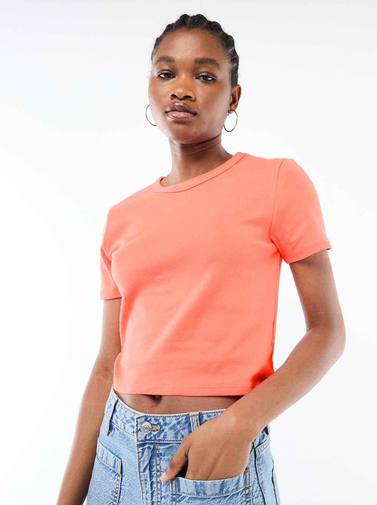 Tee-shirt crop top basique - Orange