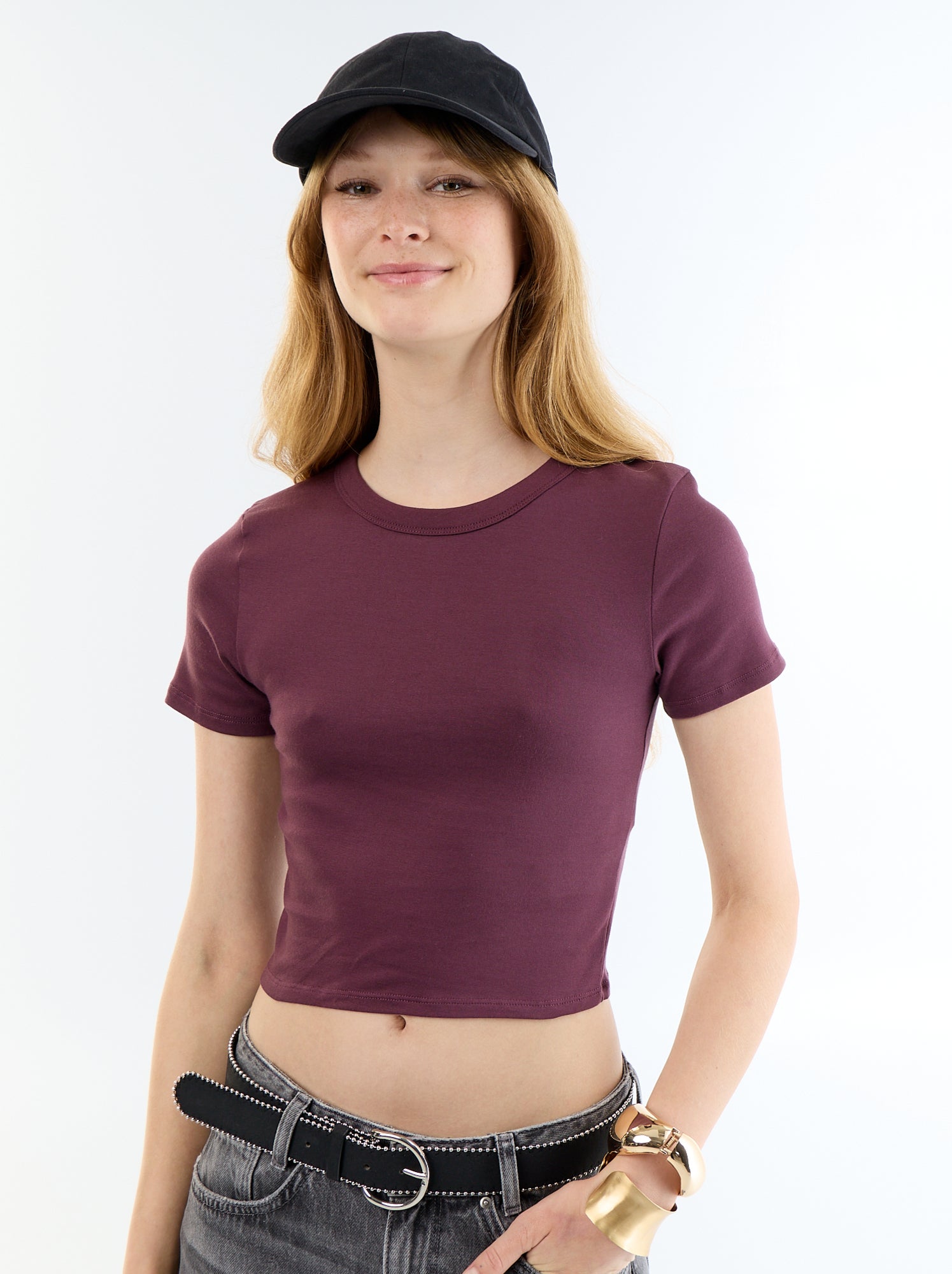 Tee-shirt crop top basique - Violet