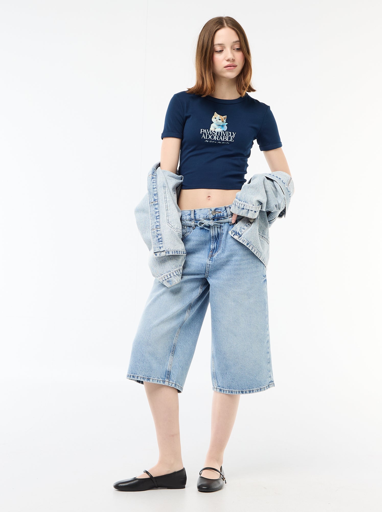 Tee-shirt cropped imprimé - Bleu