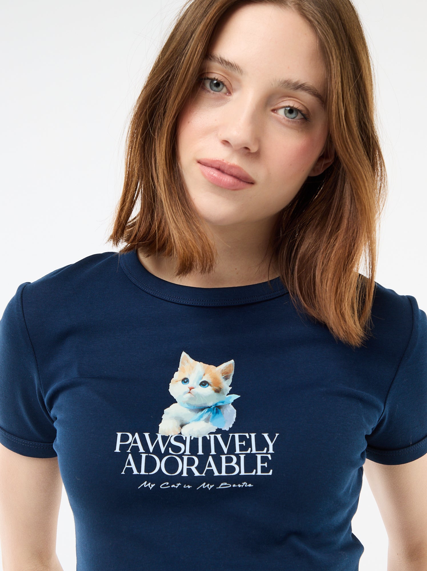 Tee-shirt cropped imprimé - Bleu