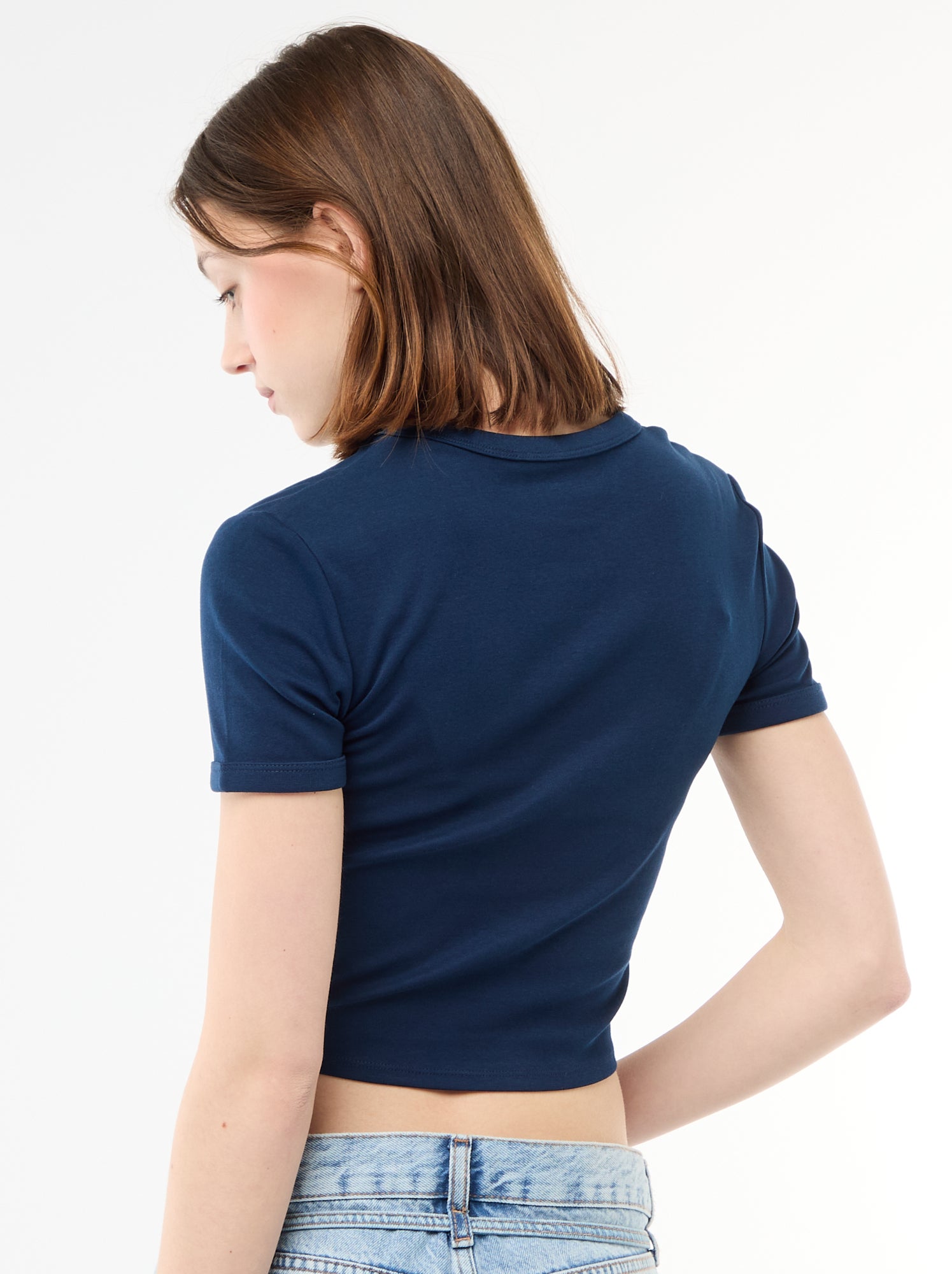Tee-shirt cropped imprimé - Bleu