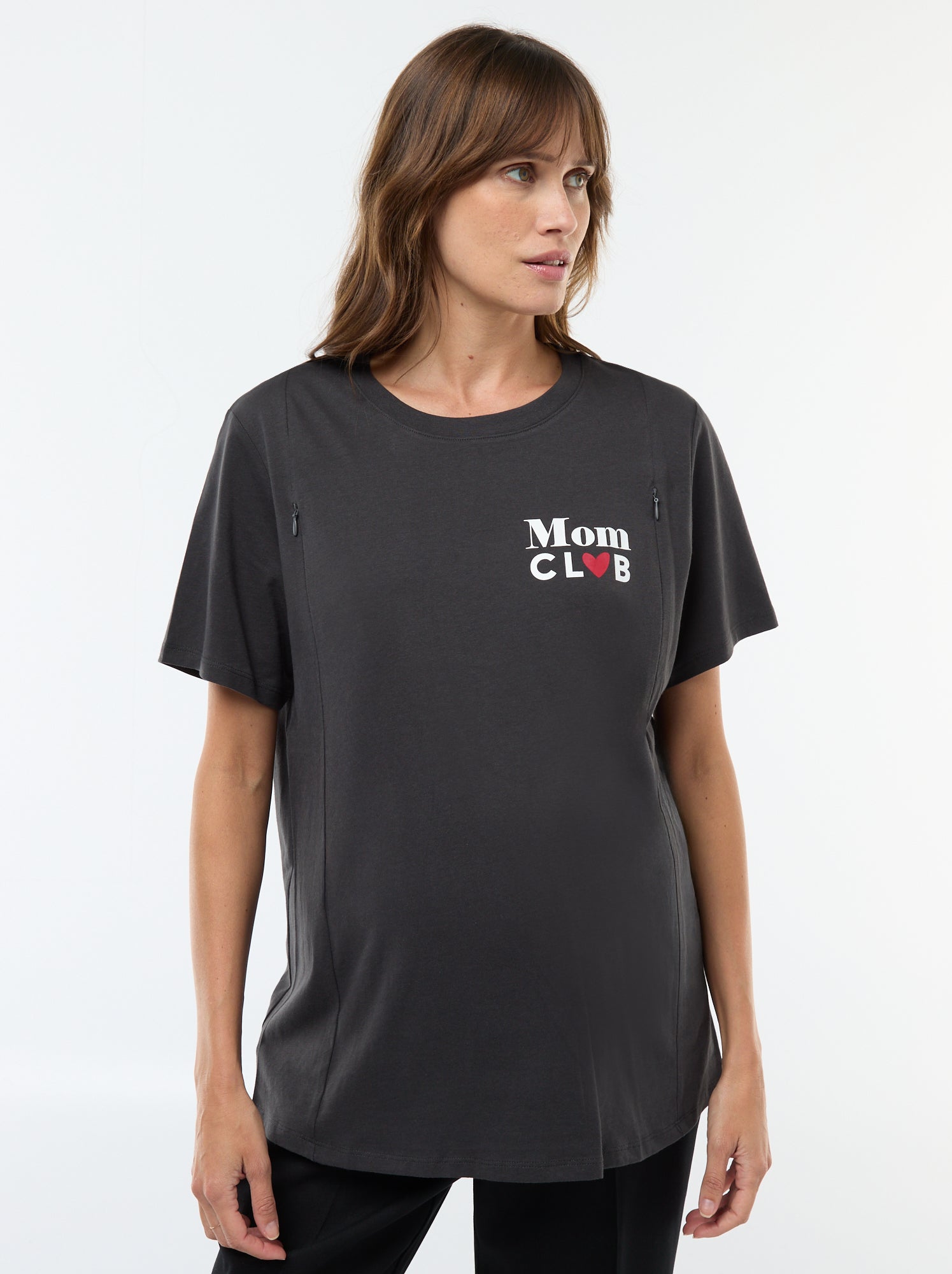 Tee-shirt d'allaitement imprimé à manches courtes - Noir
