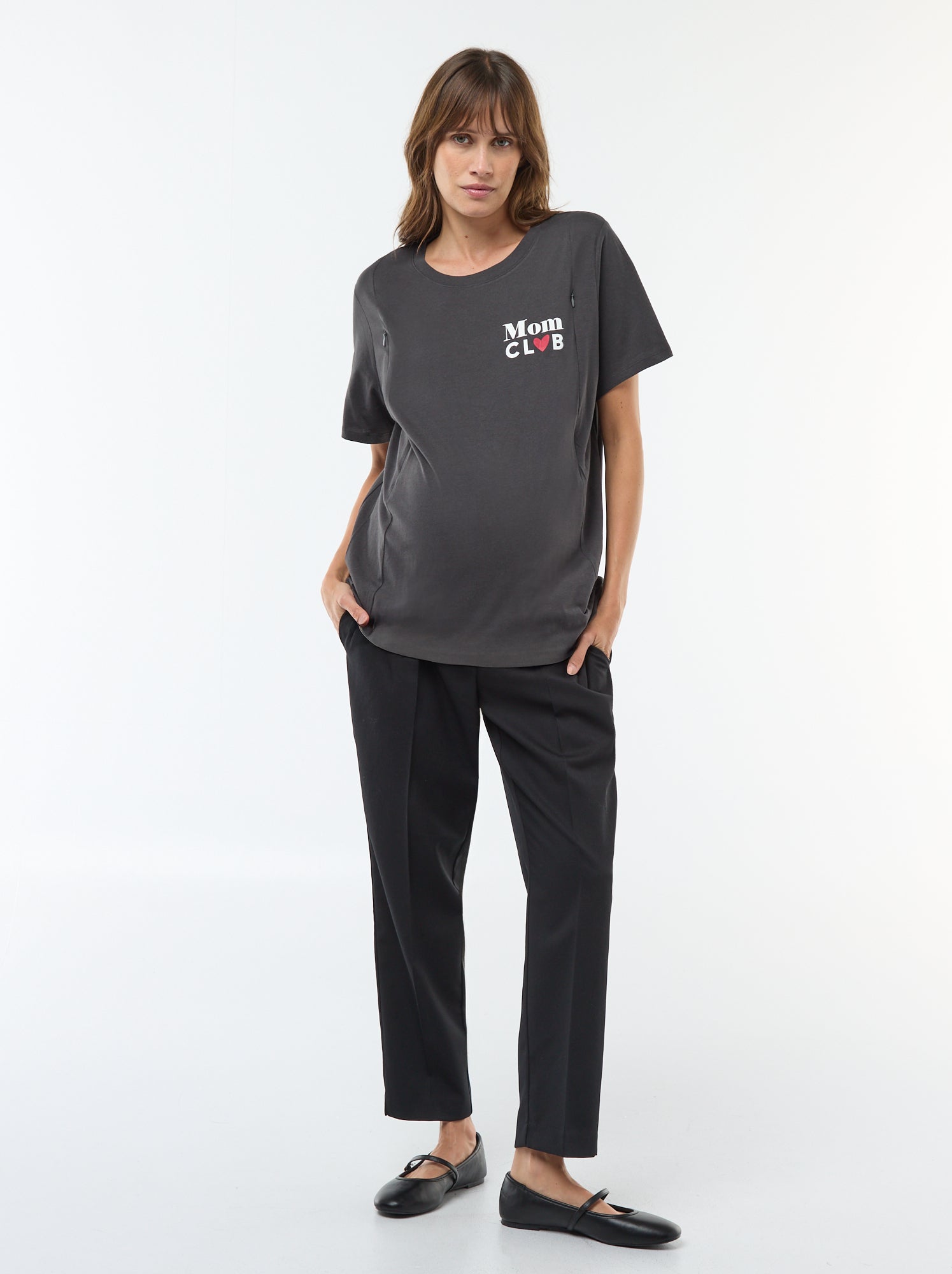 Tee-shirt d'allaitement imprimé à manches courtes - Noir