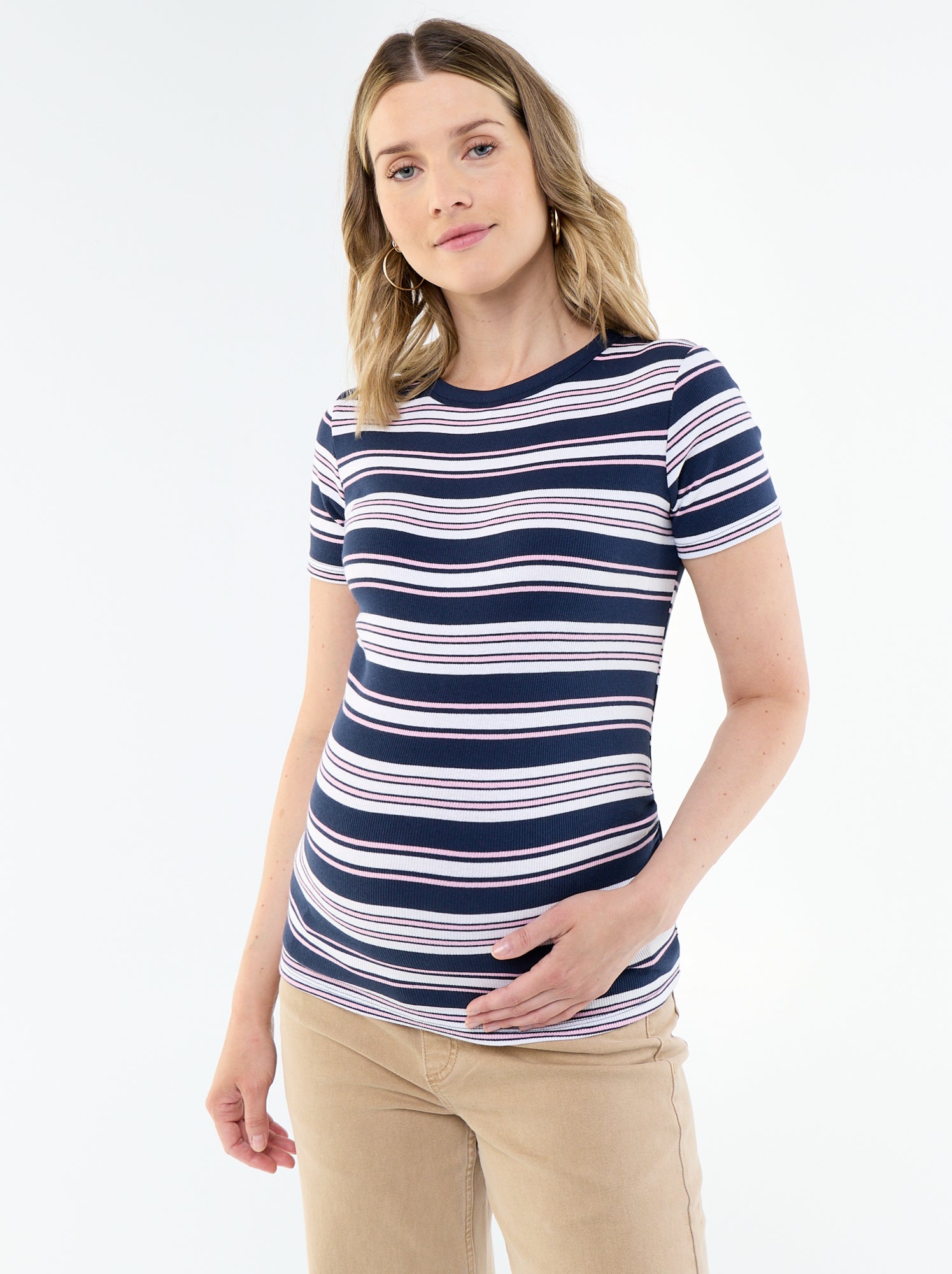 Tee-shirt de maternité côtelé - Bleu