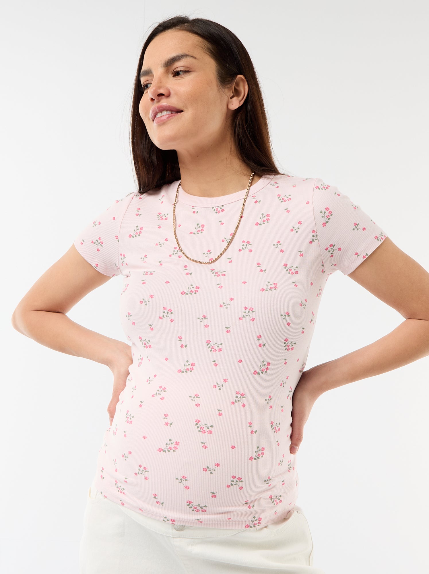 Tee-shirt de maternité côtelé - Rose