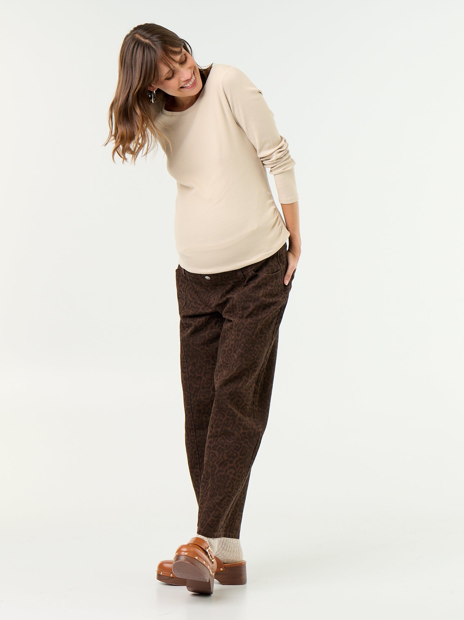 Tee-shirt de maternité en rib - Beige