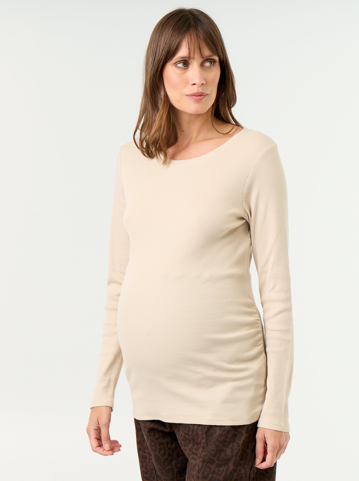 Tee-shirt de maternité en rib - Beige