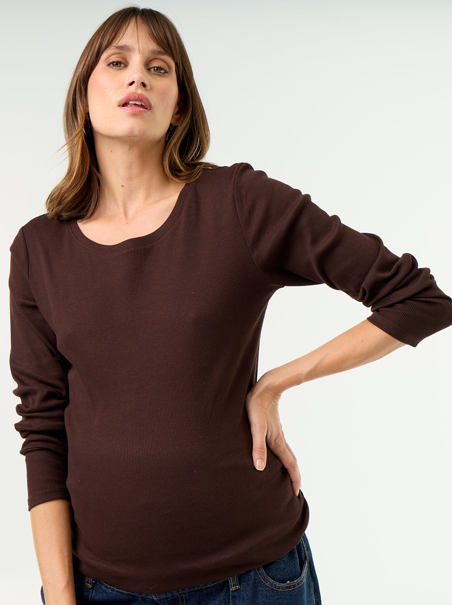 Tee-shirt de maternité en rib - Marron