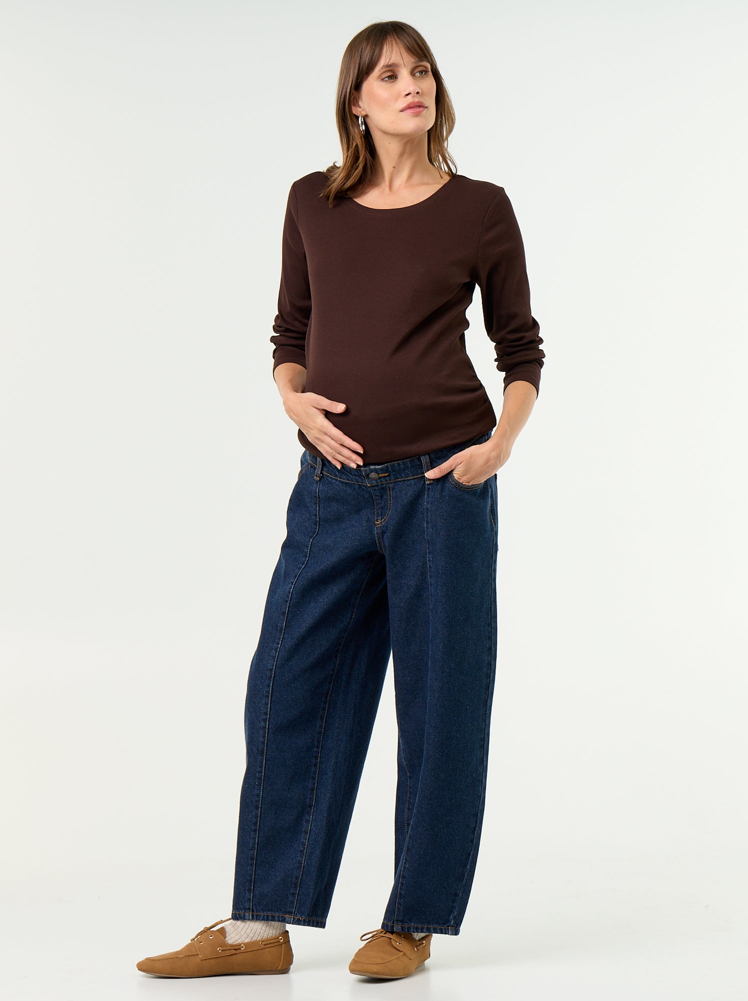 Tee-shirt de maternité en rib - Marron